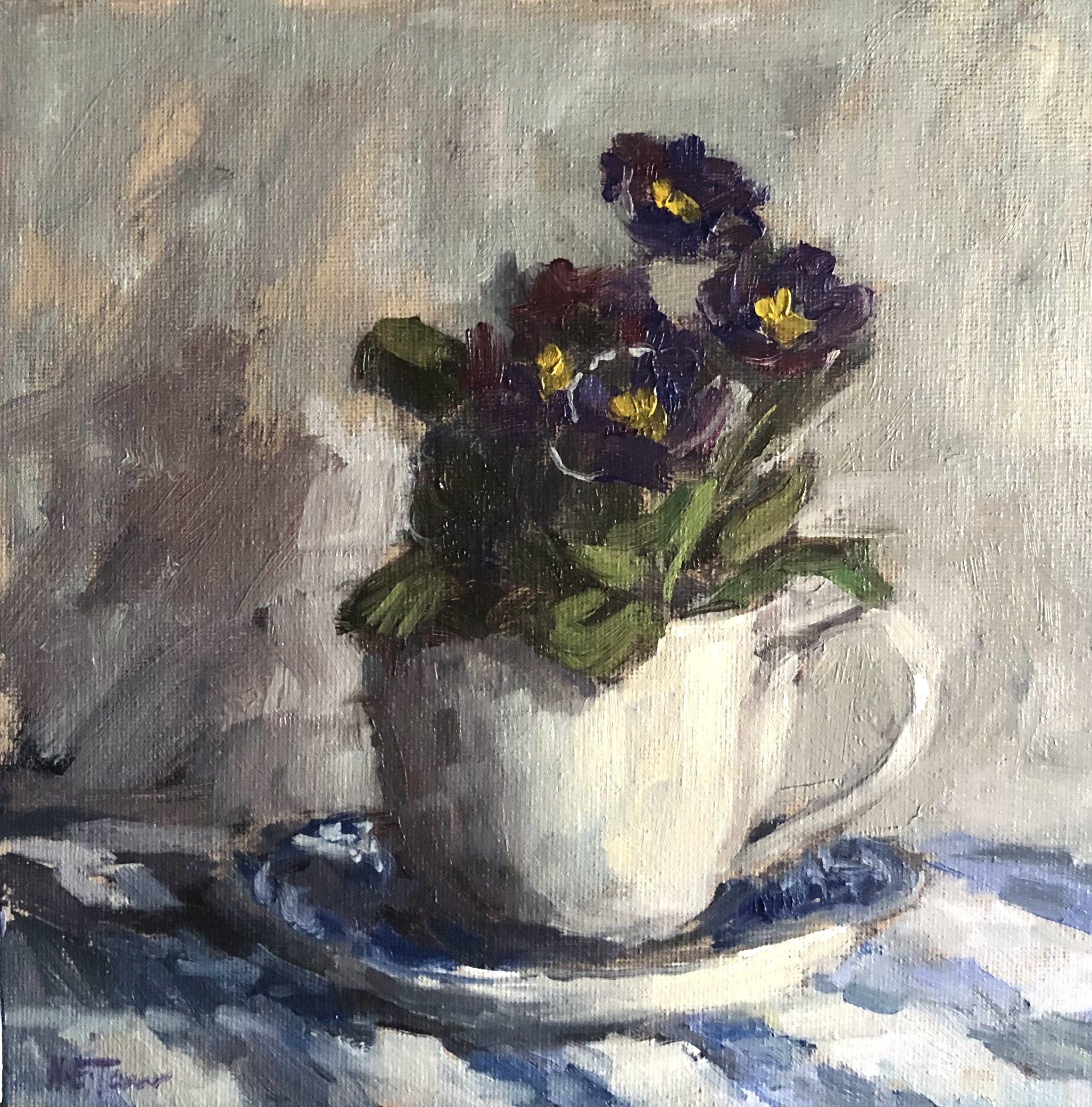 Purple Primroses in a Tea Cup