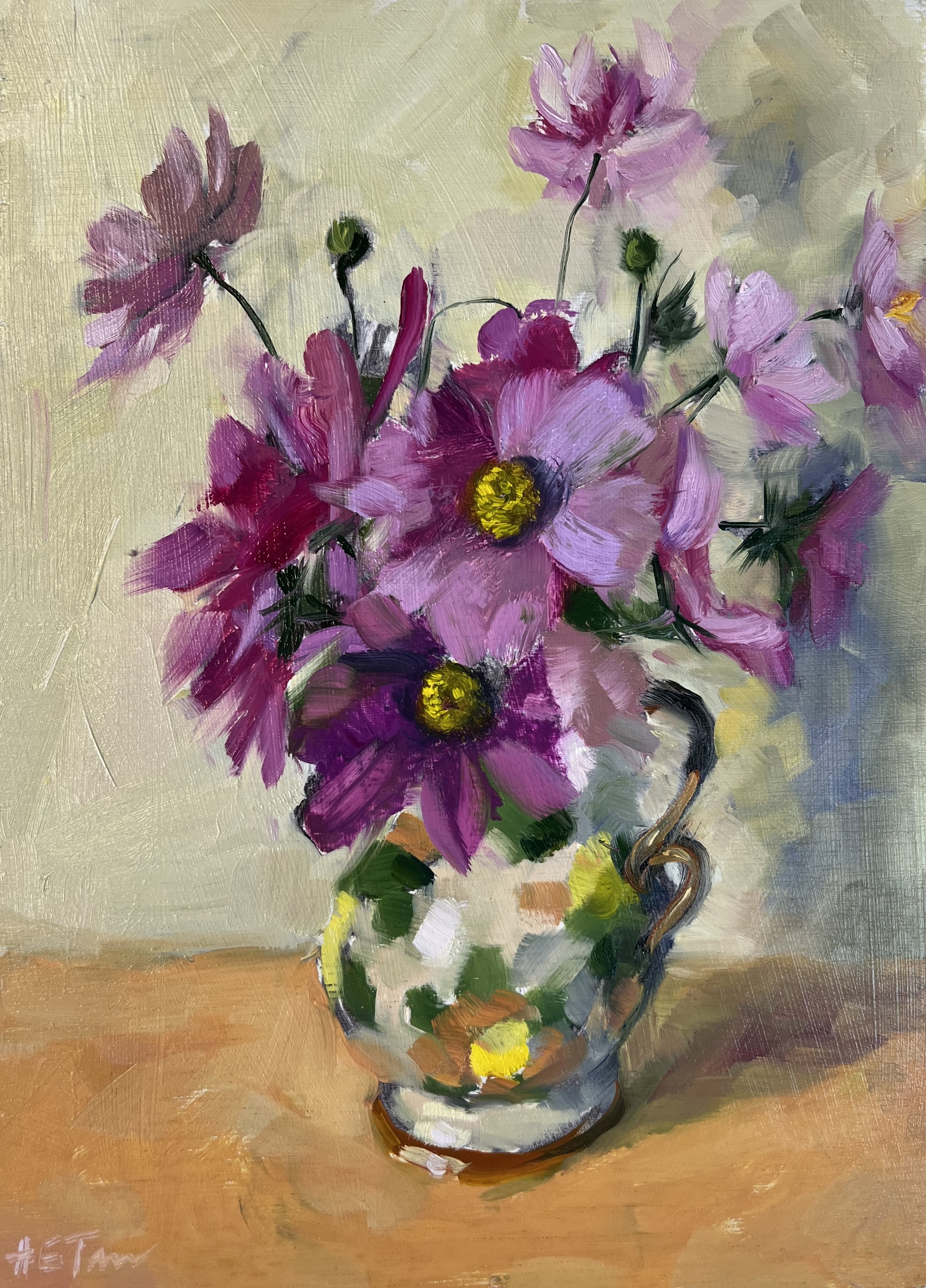 Pink Cosmos in a Spanish Jug