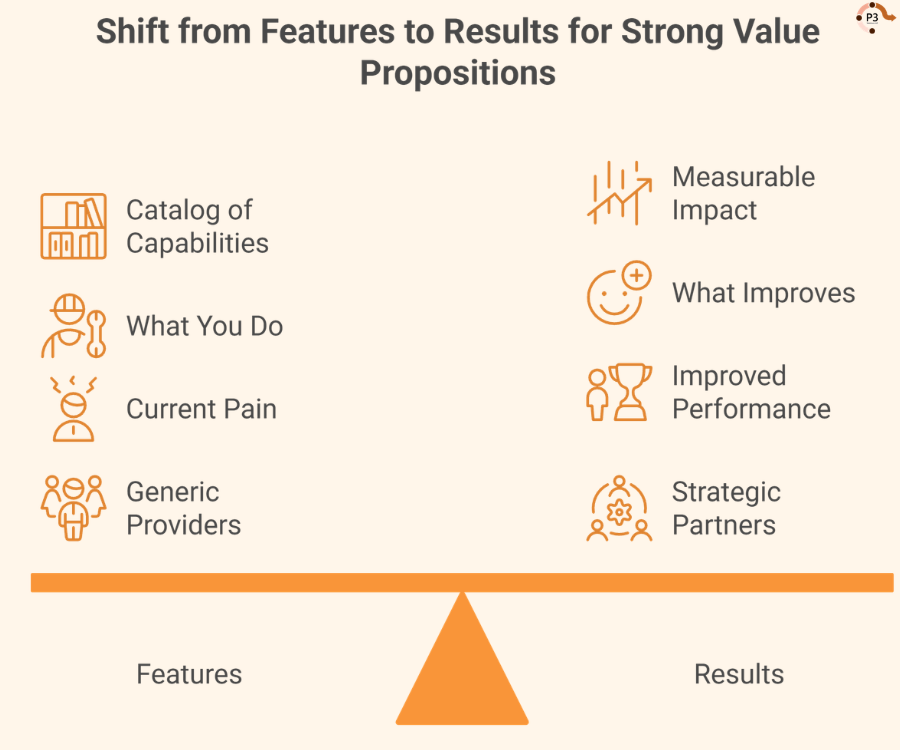 infograph: Shift from features to results for strong value propositions
