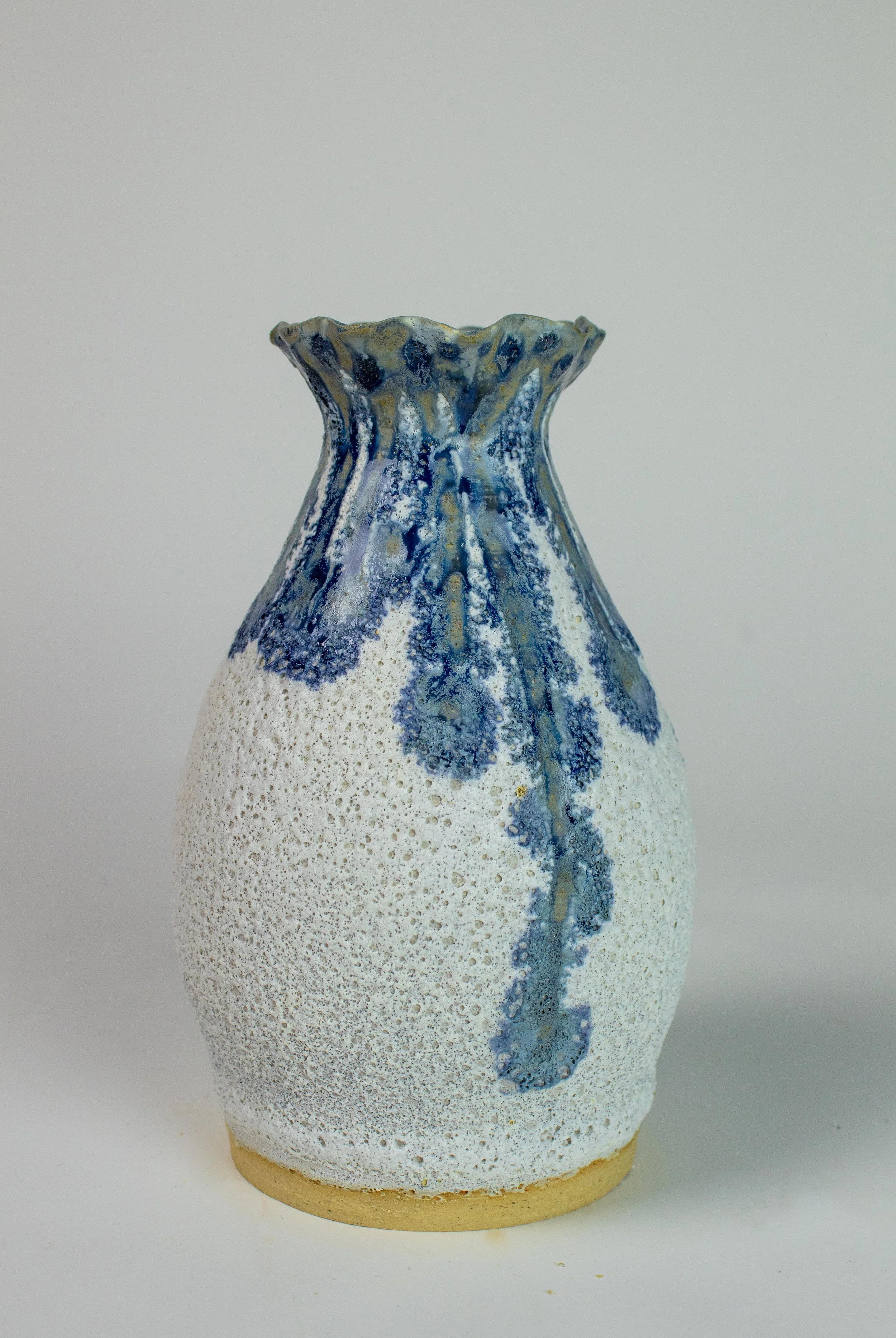 Bleed Blue, cone 6, Pete's Crater, Nimbus Amaco glaze, thrown, 2024