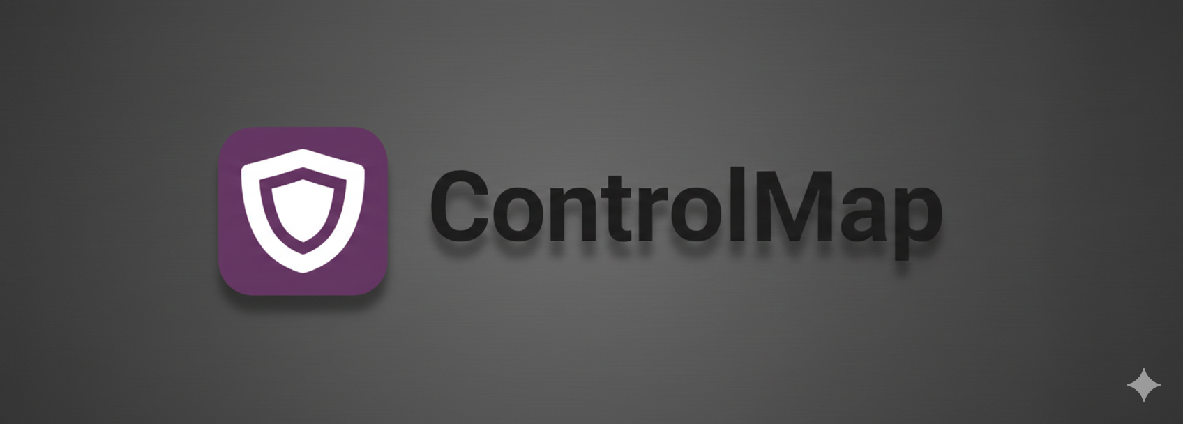 ControlMap app logo with a purple shield icon and the text 'ControlMap' on a dark gray background.