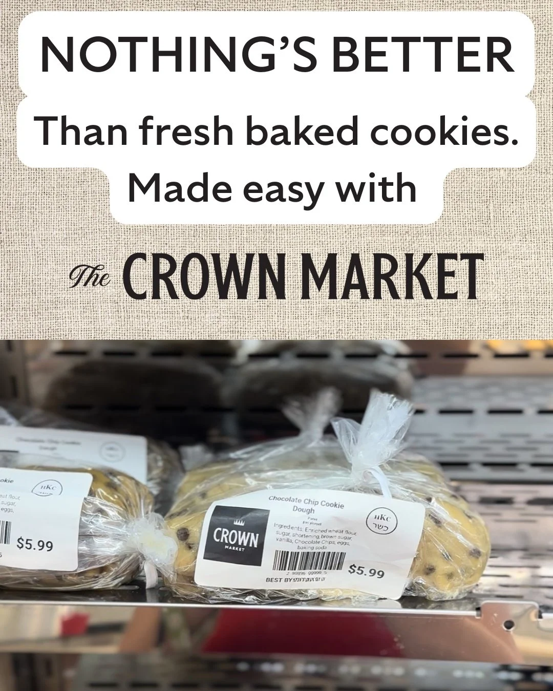 Fresh cookies in minutes? Yes, please. 🍪✨
Grab our premade cookie dough and bake up something sweet at home!

#CrownMarket #CookieDough #BakeAtHome #SweetTreats #KosherMarket #CTEats #WeHa #WestHartford #ShopLocalCT