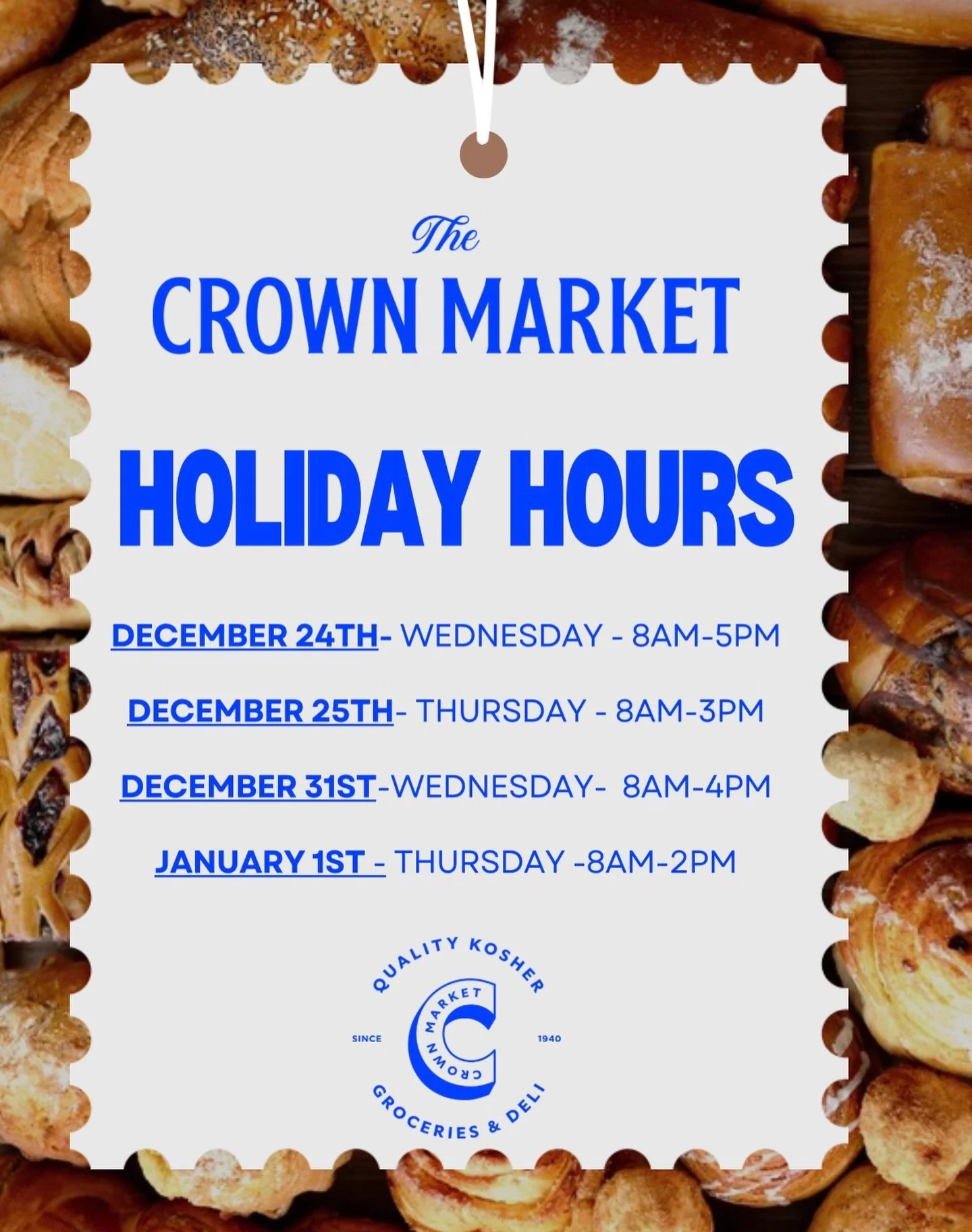 As the holidays approach, we want to make sure you have everything you need for your celebrations. Please take note of our special holiday hours below and plan your visit accordingly:

🗓 December 24 (Wednesday): 8:00 AM &ndash; 5:00 PM
🗓 December 2