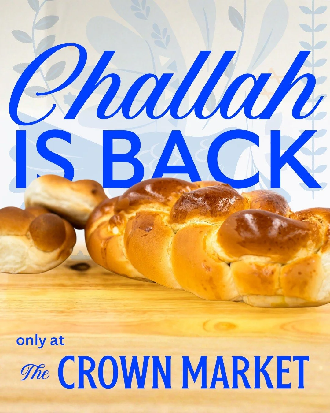 We know you've been waiting patiently, and the answer is YES.

🥖Challah is Back at The Crown Market!💙

We're back to our usual menu, bakery, deli items and more.  Stock up on your favorites or try something new, and let us know what you think will 