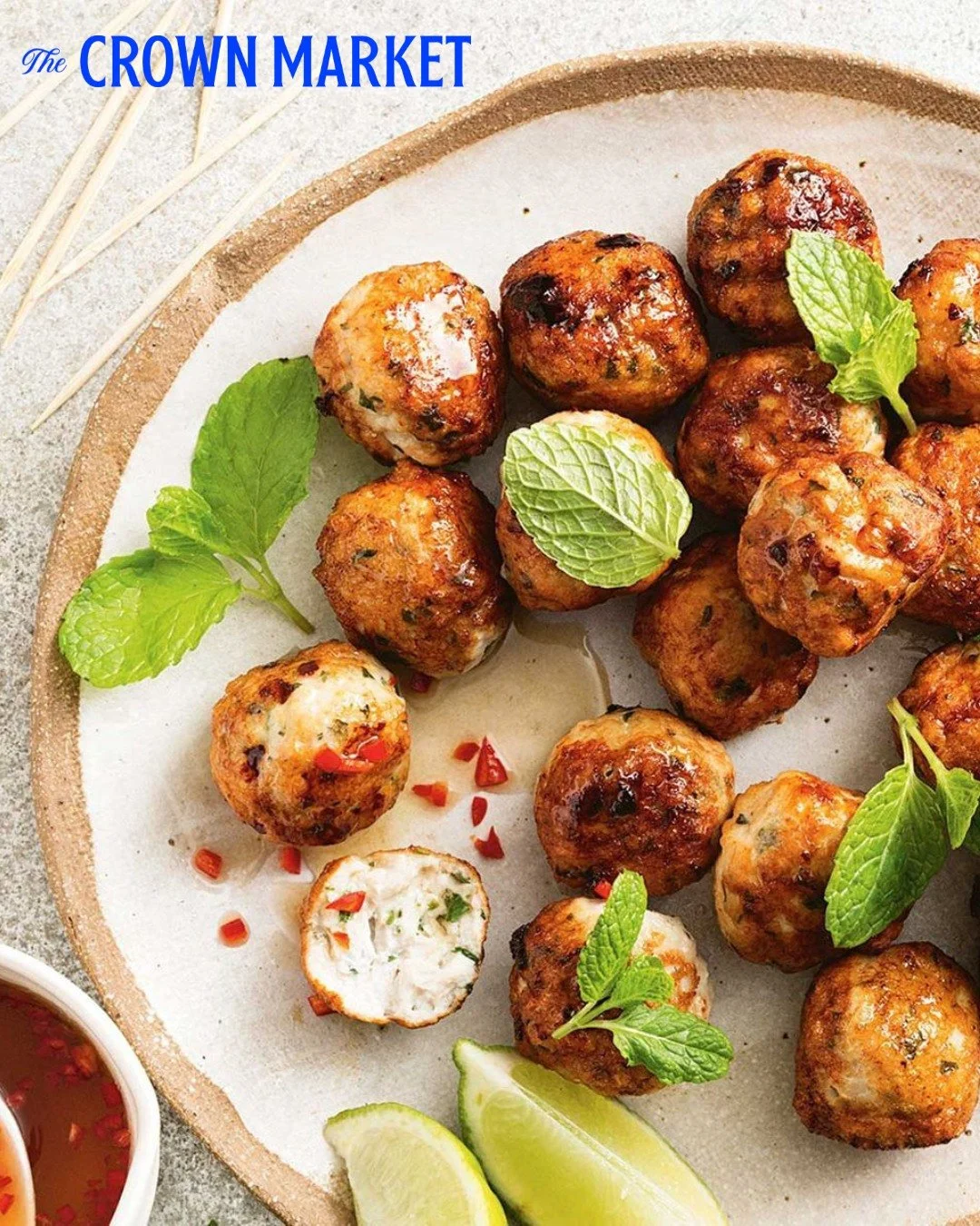 Stumped on dinner for tonight?  Try our Crown made Thai Chicken Meatballs!  Delectable, crispy with a little kick of pepper, these are sure to be a hit!  Pair them our sesame noodles or coleslaw for a lighter spring sensation, and tell us in the comm
