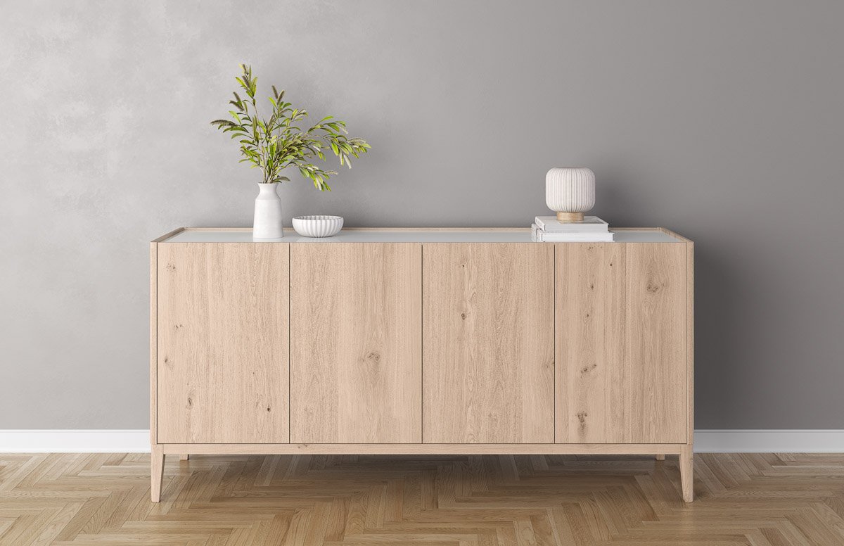 Sophie buffet with satin edged tempered glass top