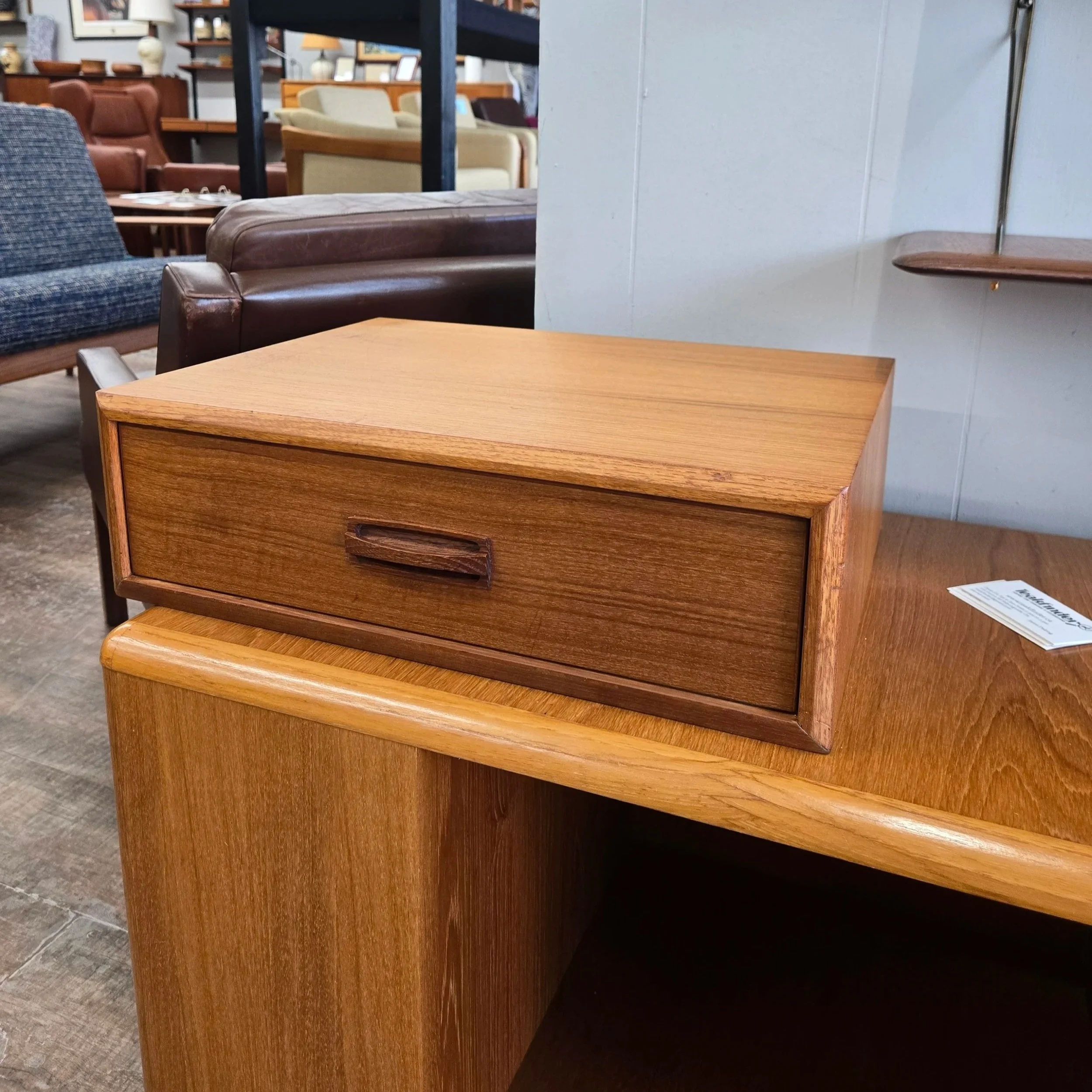 Vintage Teak Floating Shelf with Drawer