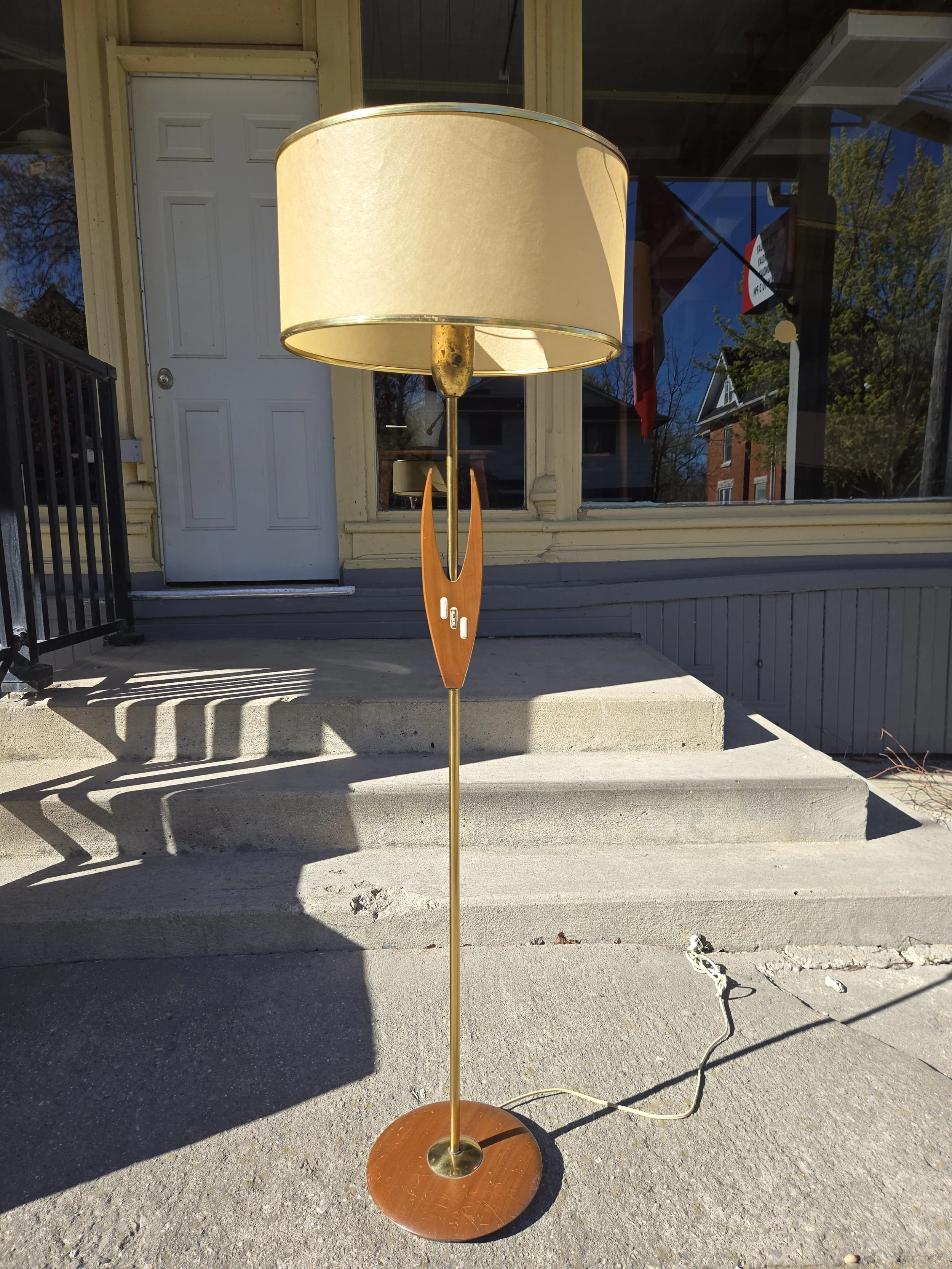 Vintage Walnut Floor Lamp with Original Shade