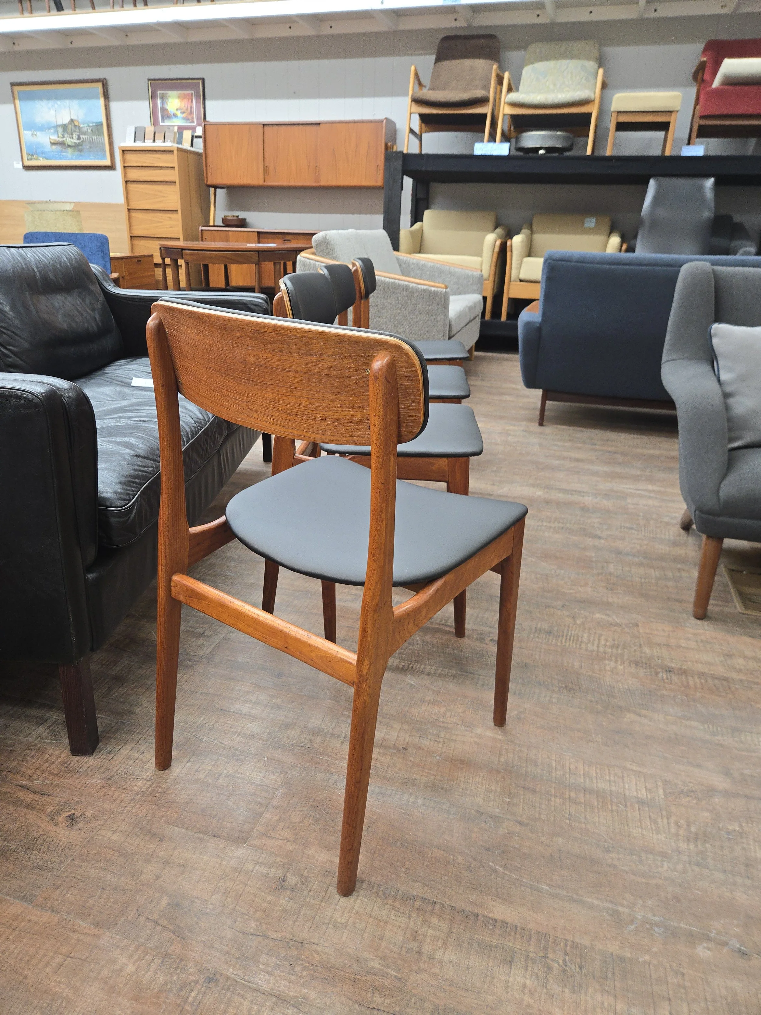 4 Danish teak dining chairs with new upholstery
