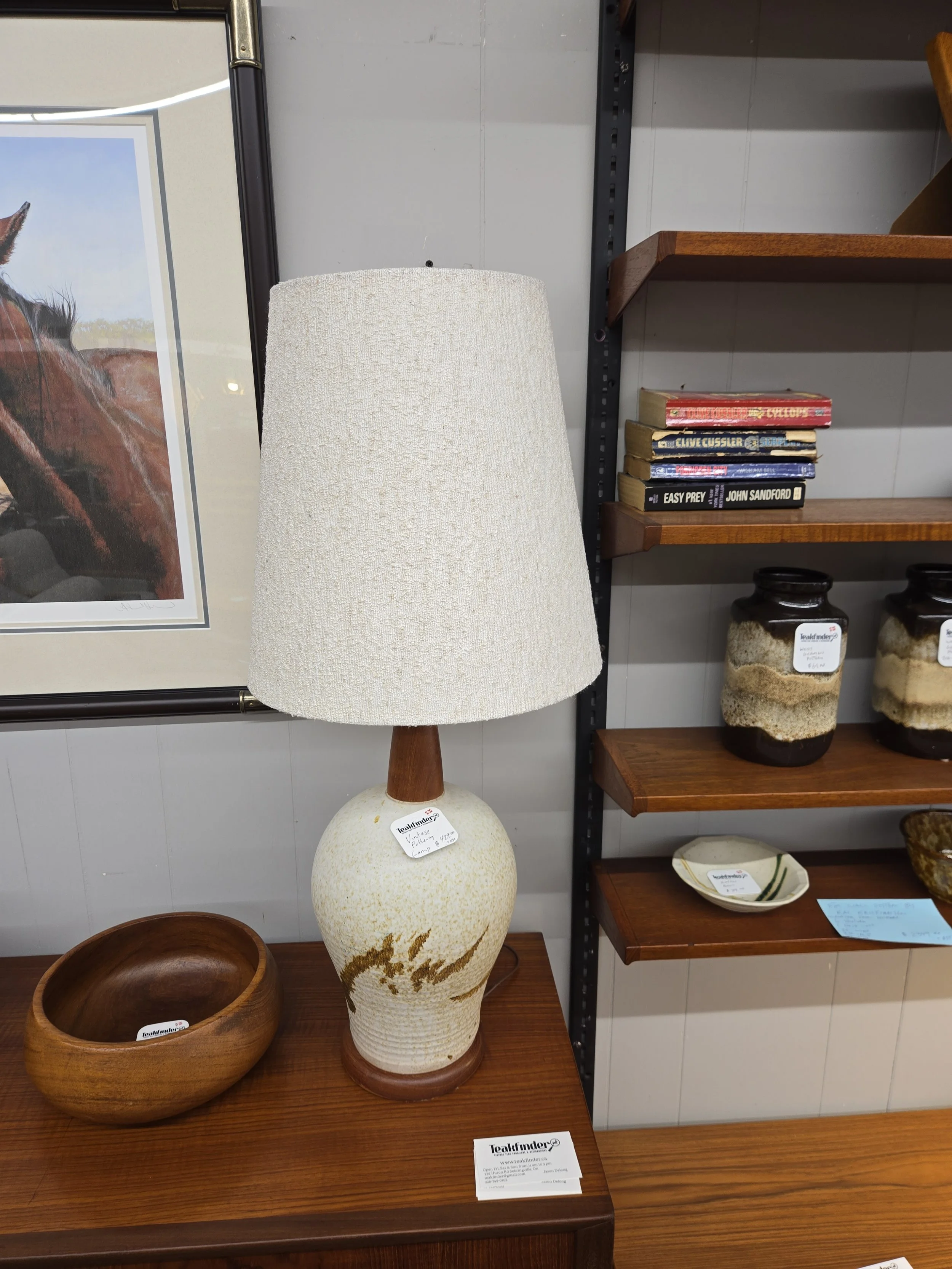 Vintage Teak and Ceramic Tri-Light Table Lamp