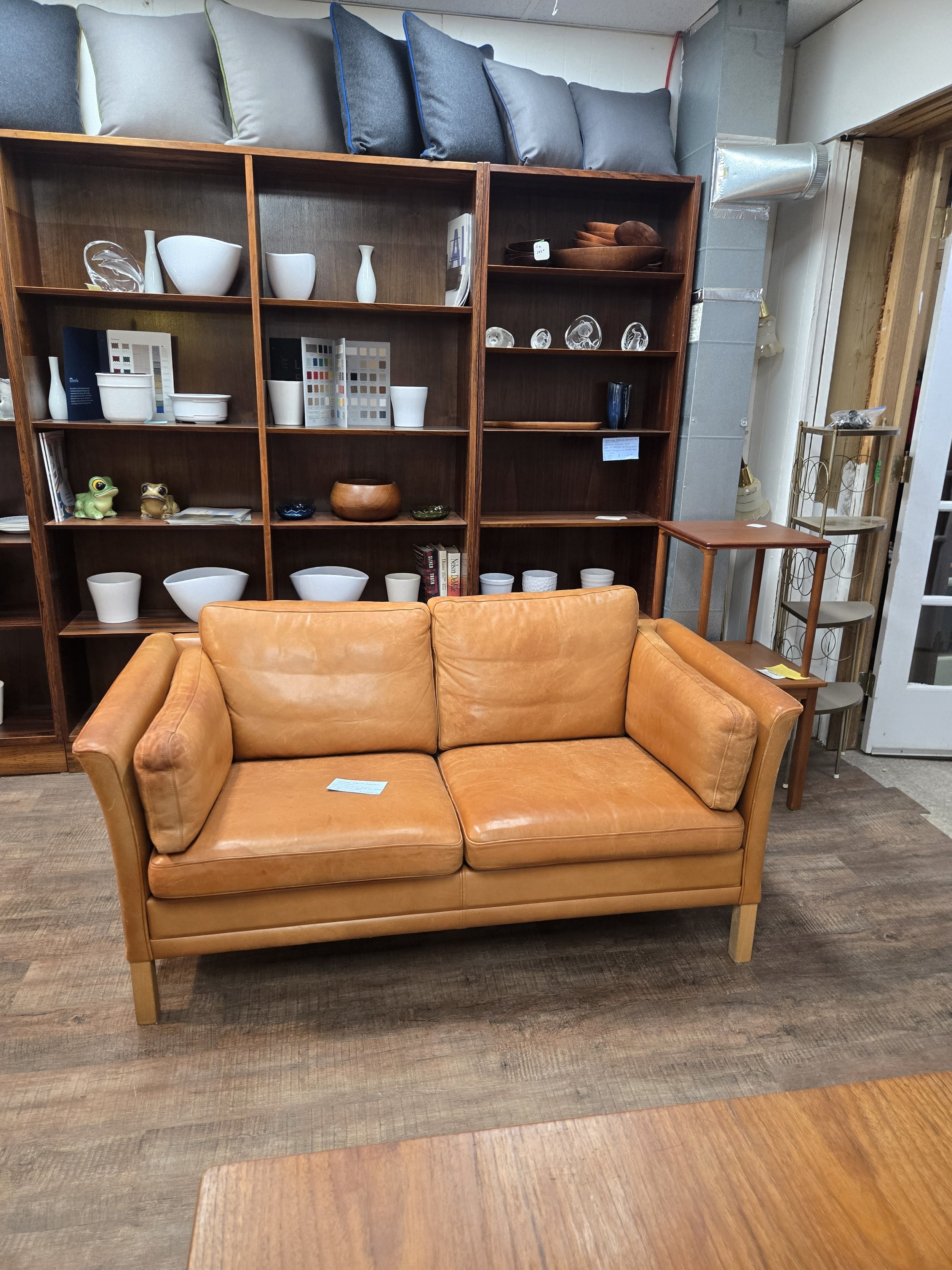Vintage Danish Patinated Leather Loveseat