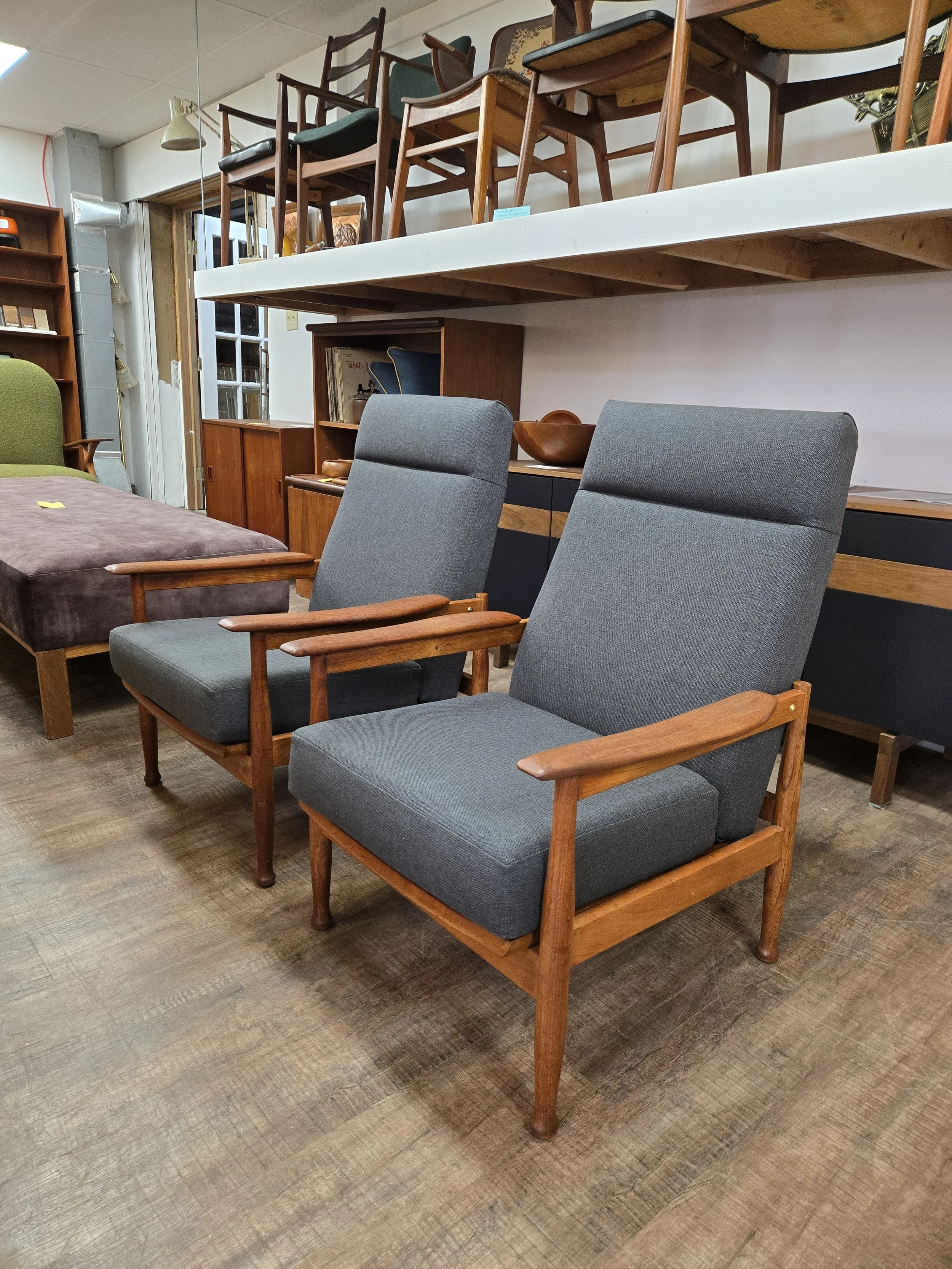 High back mid century recliners by Guy Rogers