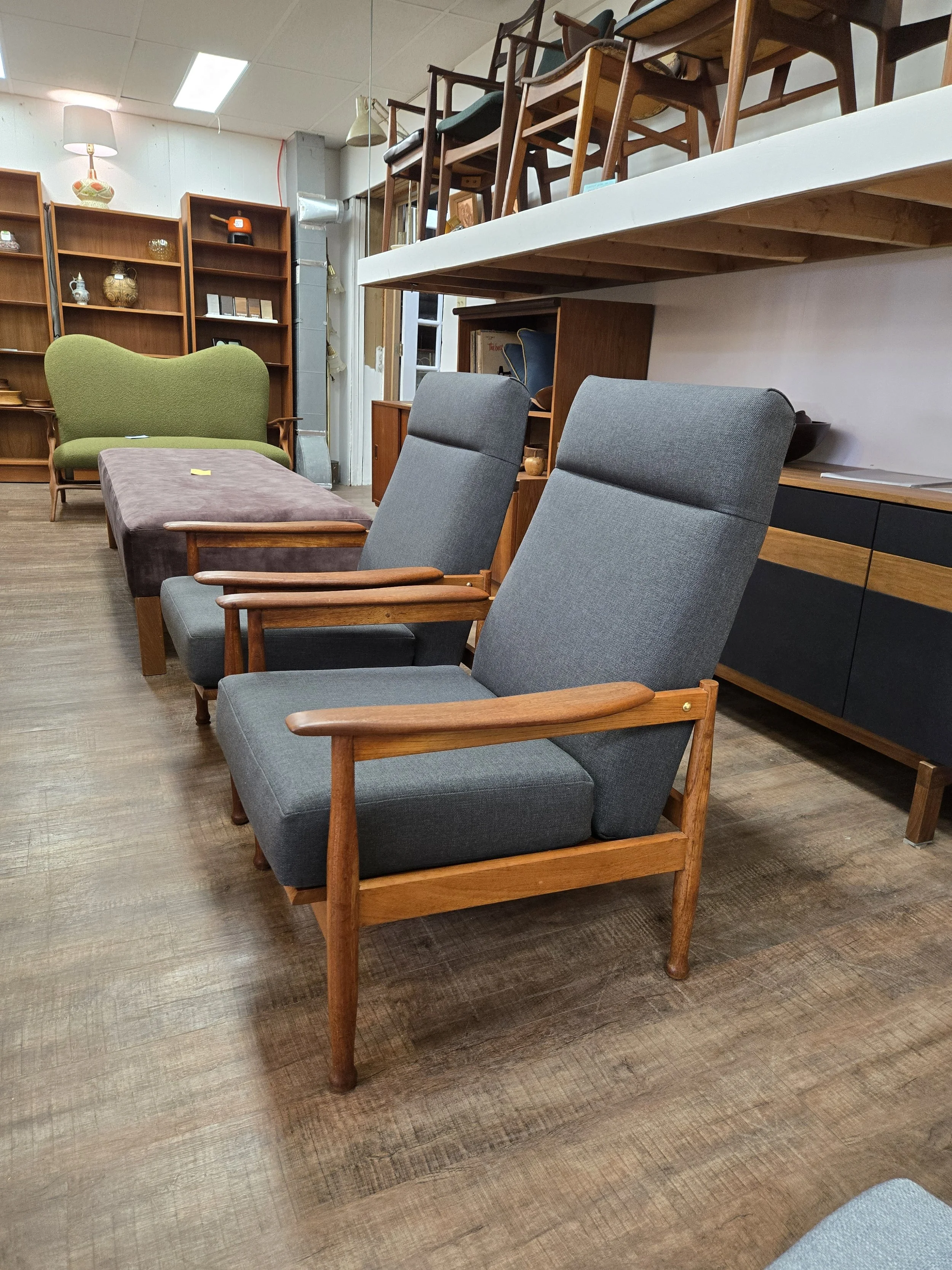 High back mid century recliners by Guy Rogers