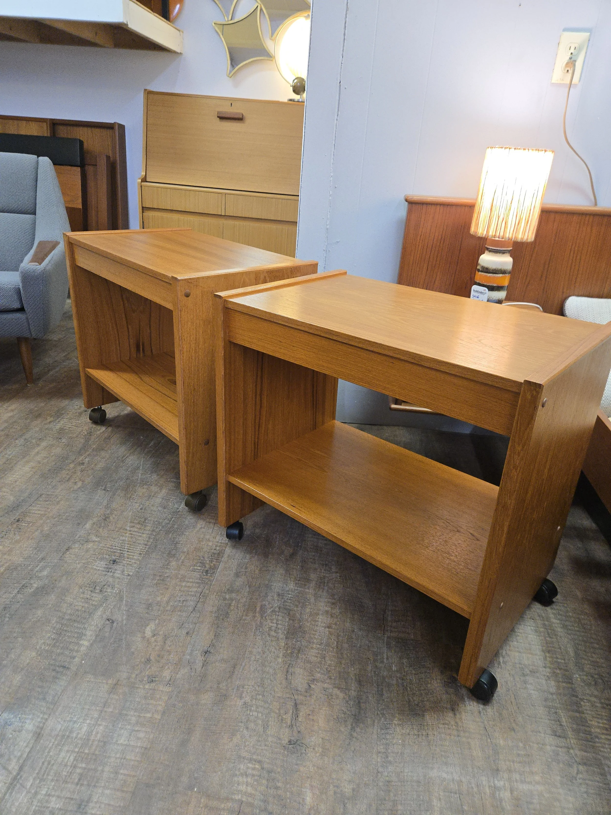 Reconditioned Vintage Teak Rolling Site Tables