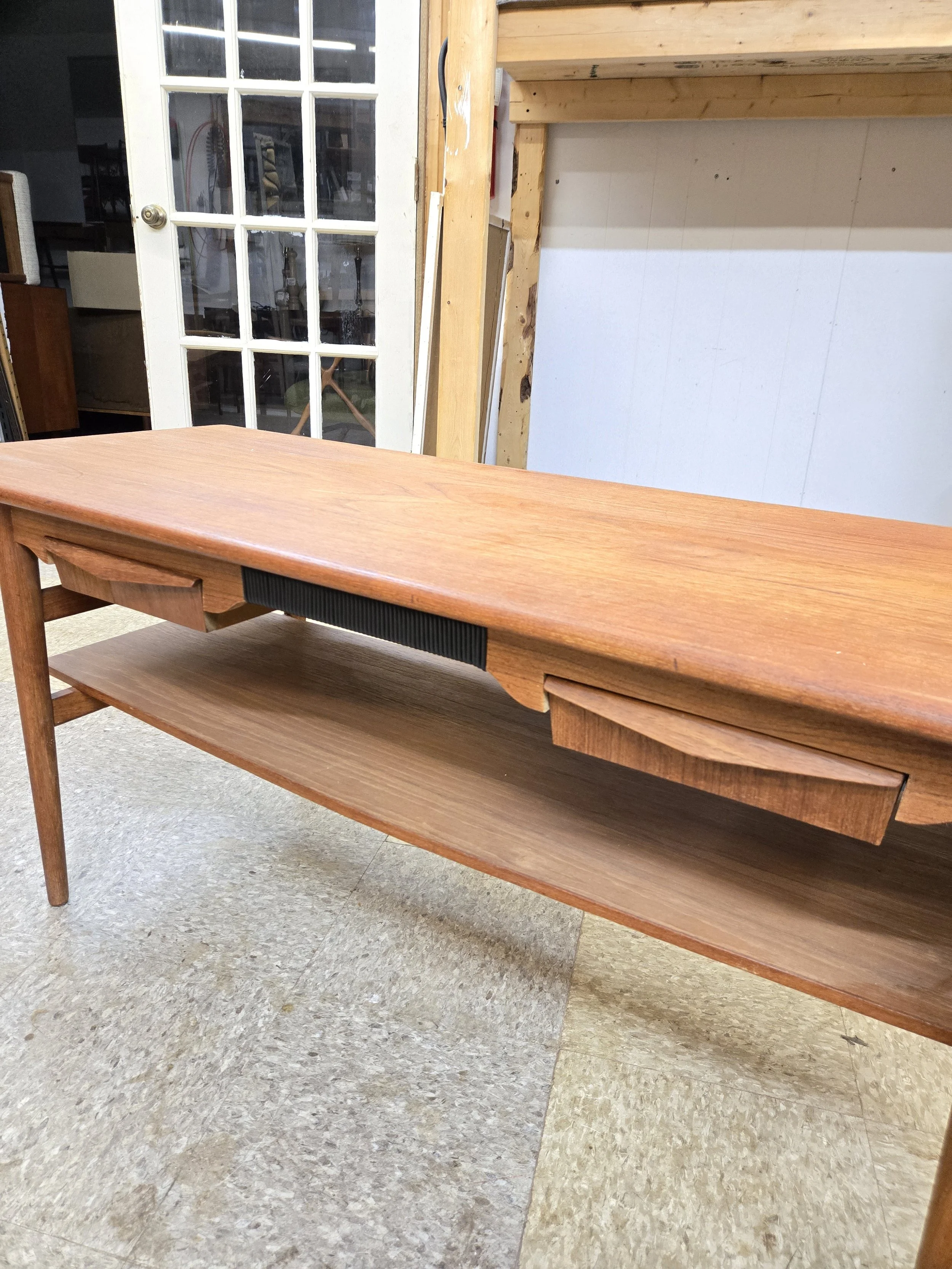 Mid century modern teak coffee table with drawers