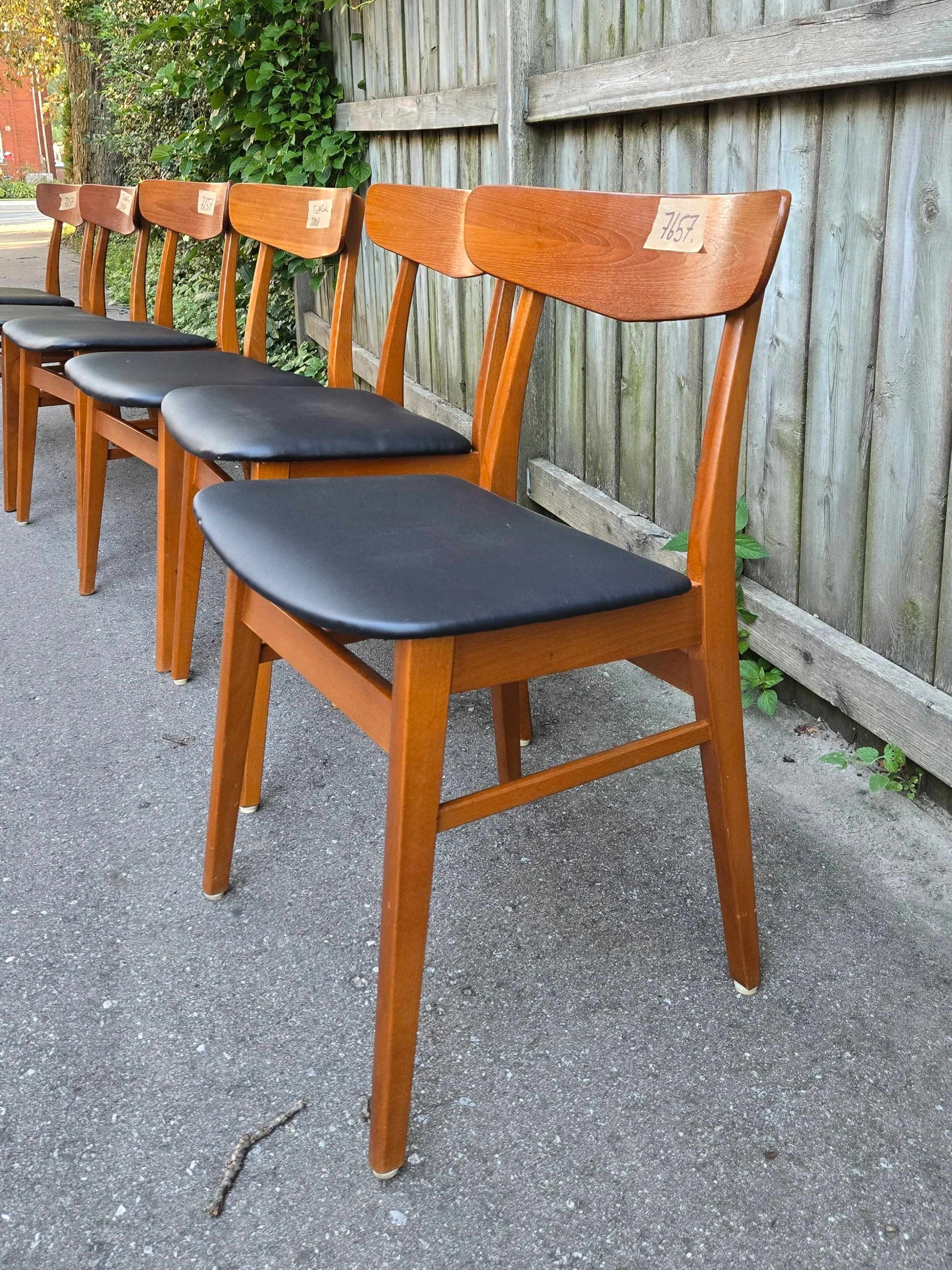 6 Vintage teak and beech dining chairs