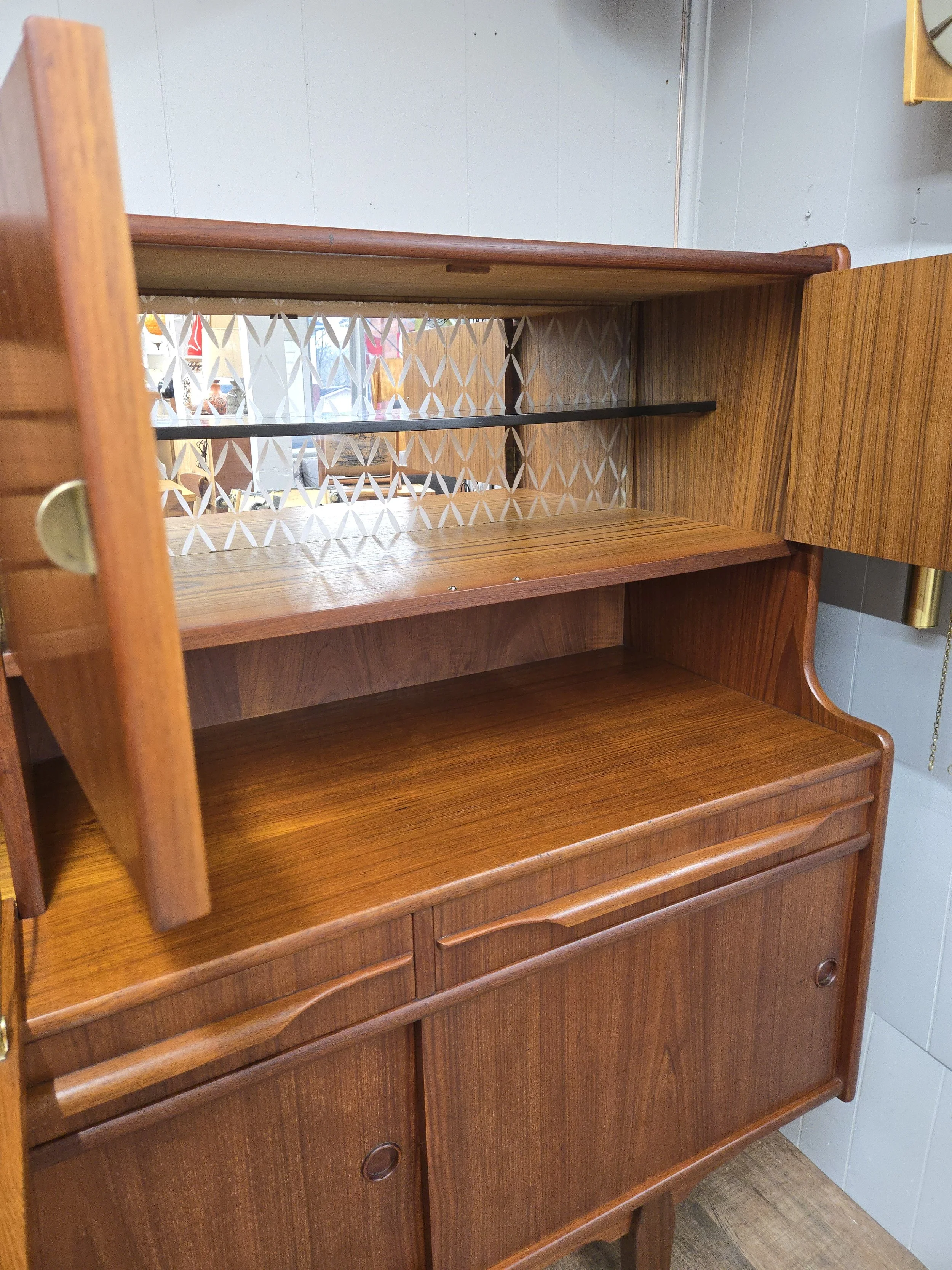 Teak Highboard with Desk and Bar