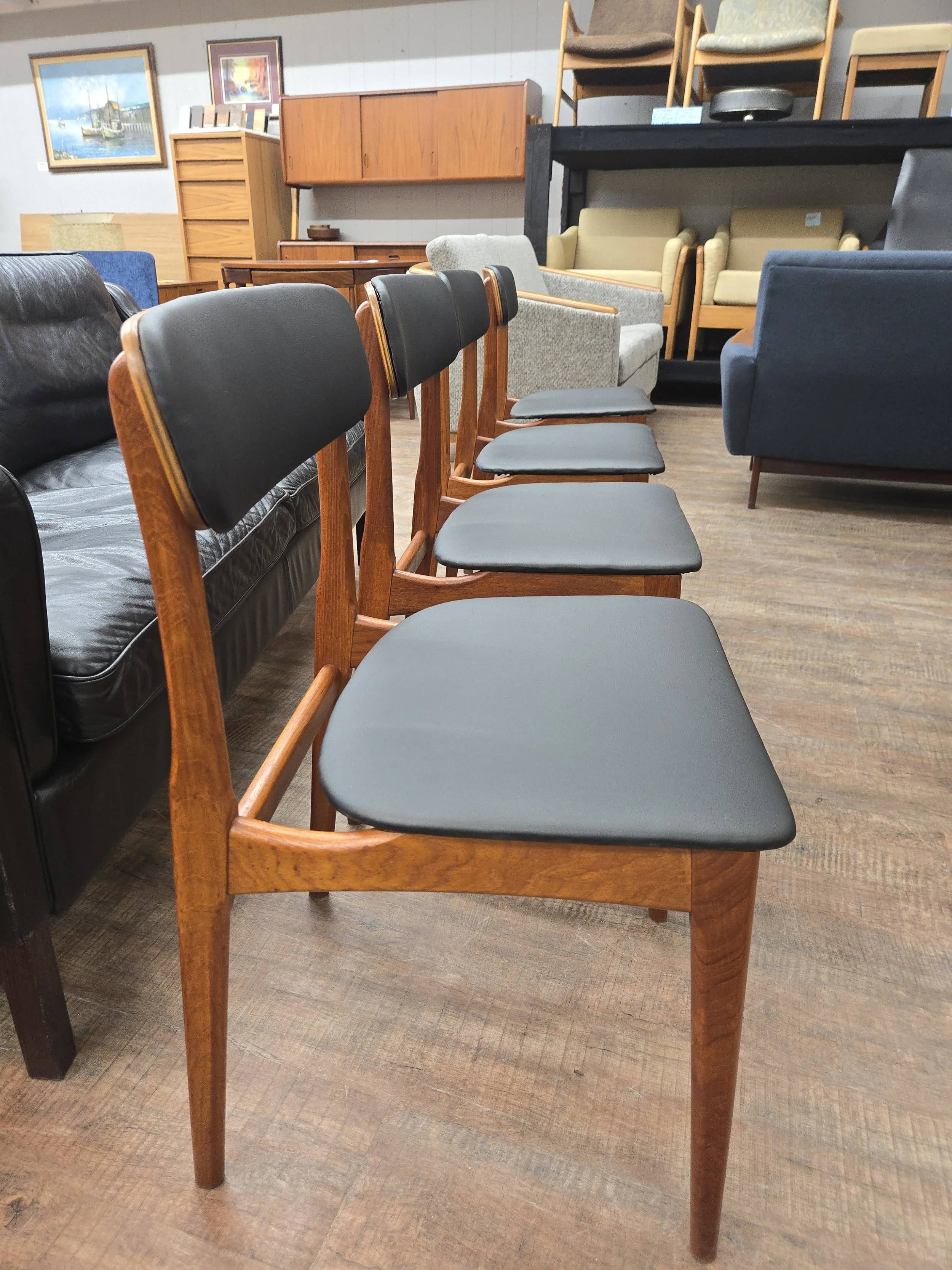 Set of 4 Danish teak dining chairs with new upholstery