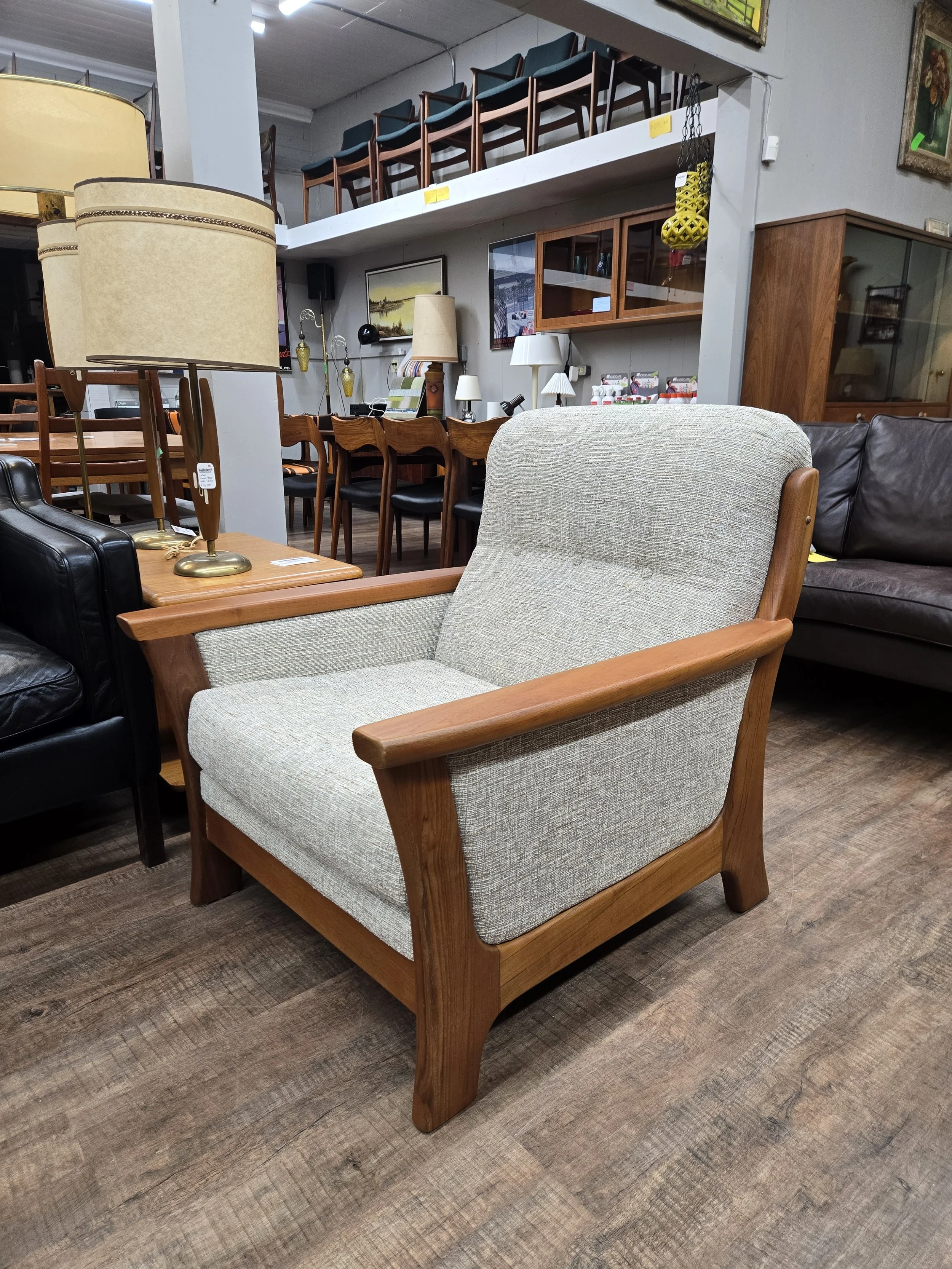 Fully restored vintage teak framed lounge chair