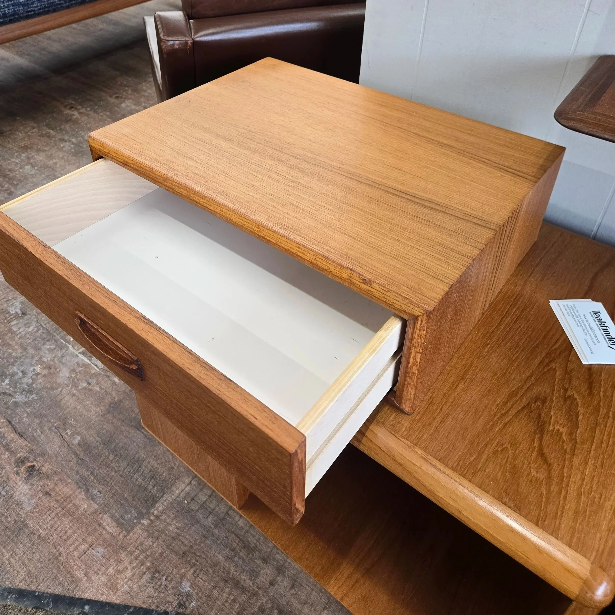 Vintage Teak Floating Shelf with Drawer