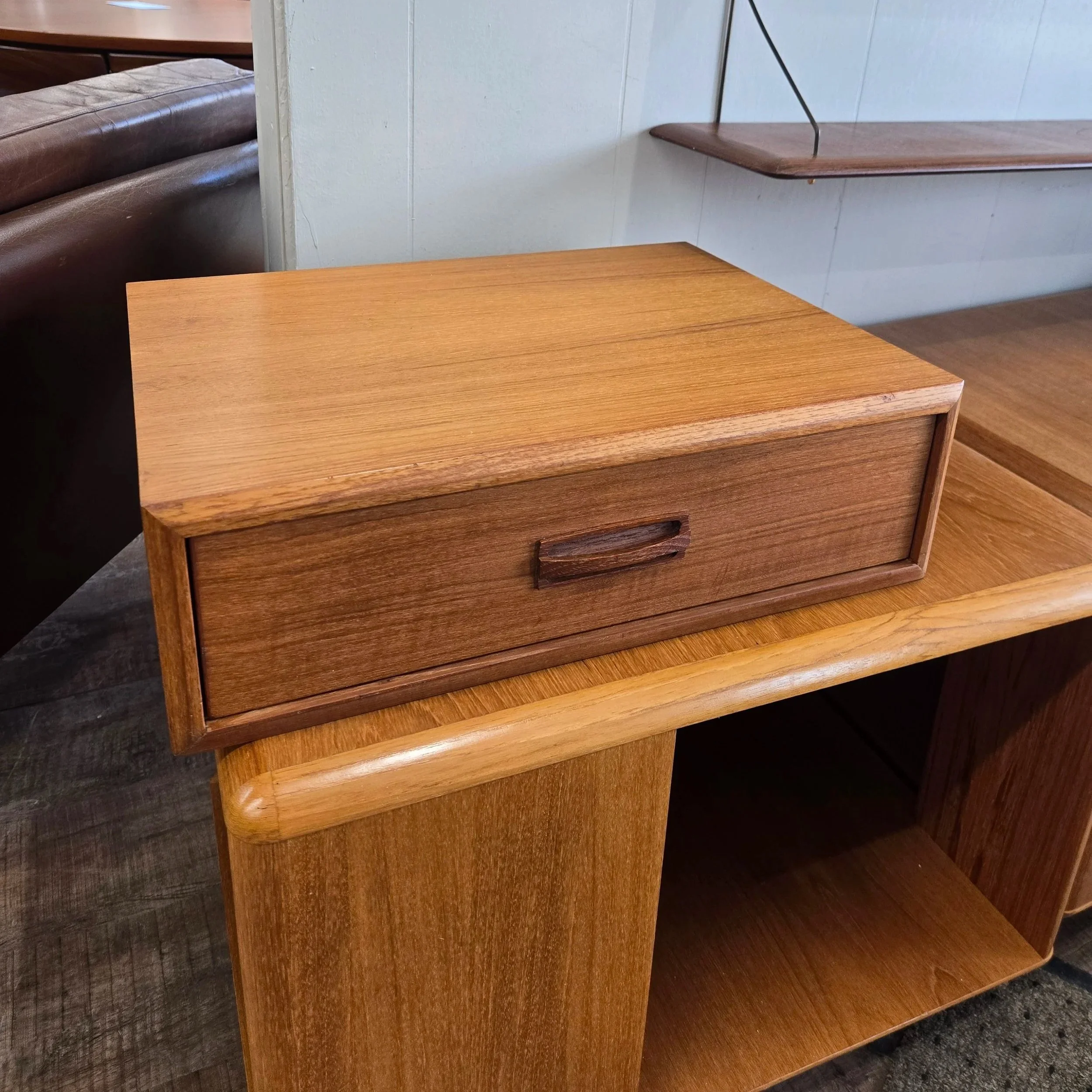 Vintage Teak Floating Shelf with Drawer