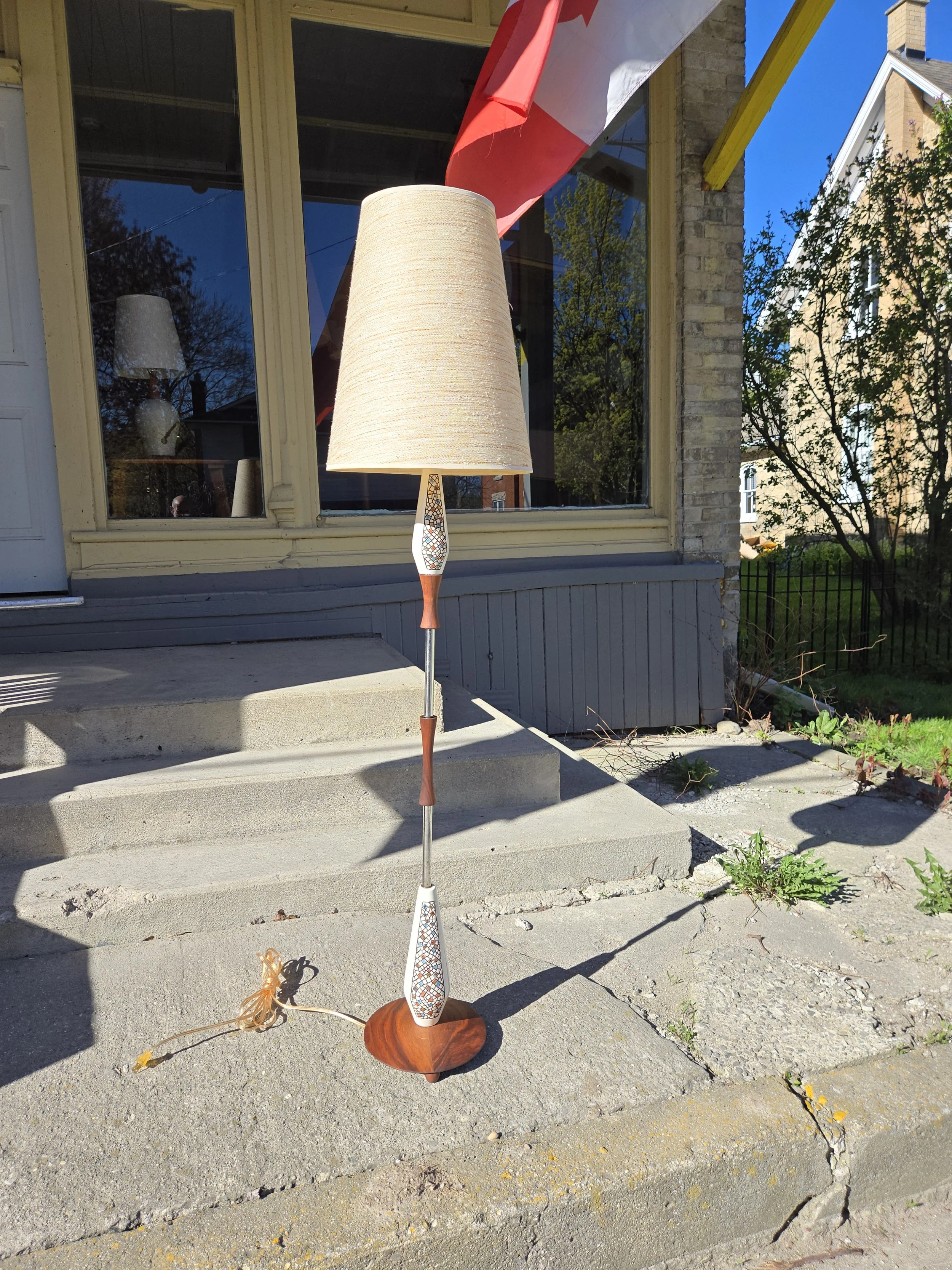 Vintage Walnut & Ceramic Trilght Floor Lamp