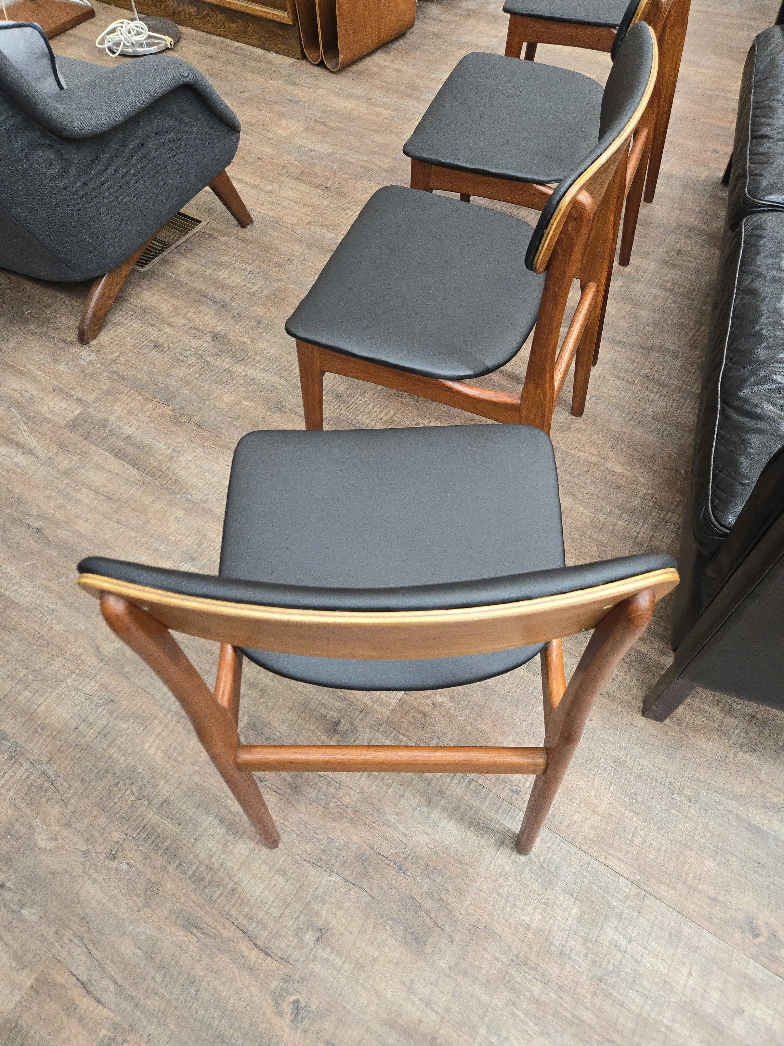 4 Danish teak dining chairs with new upholstery