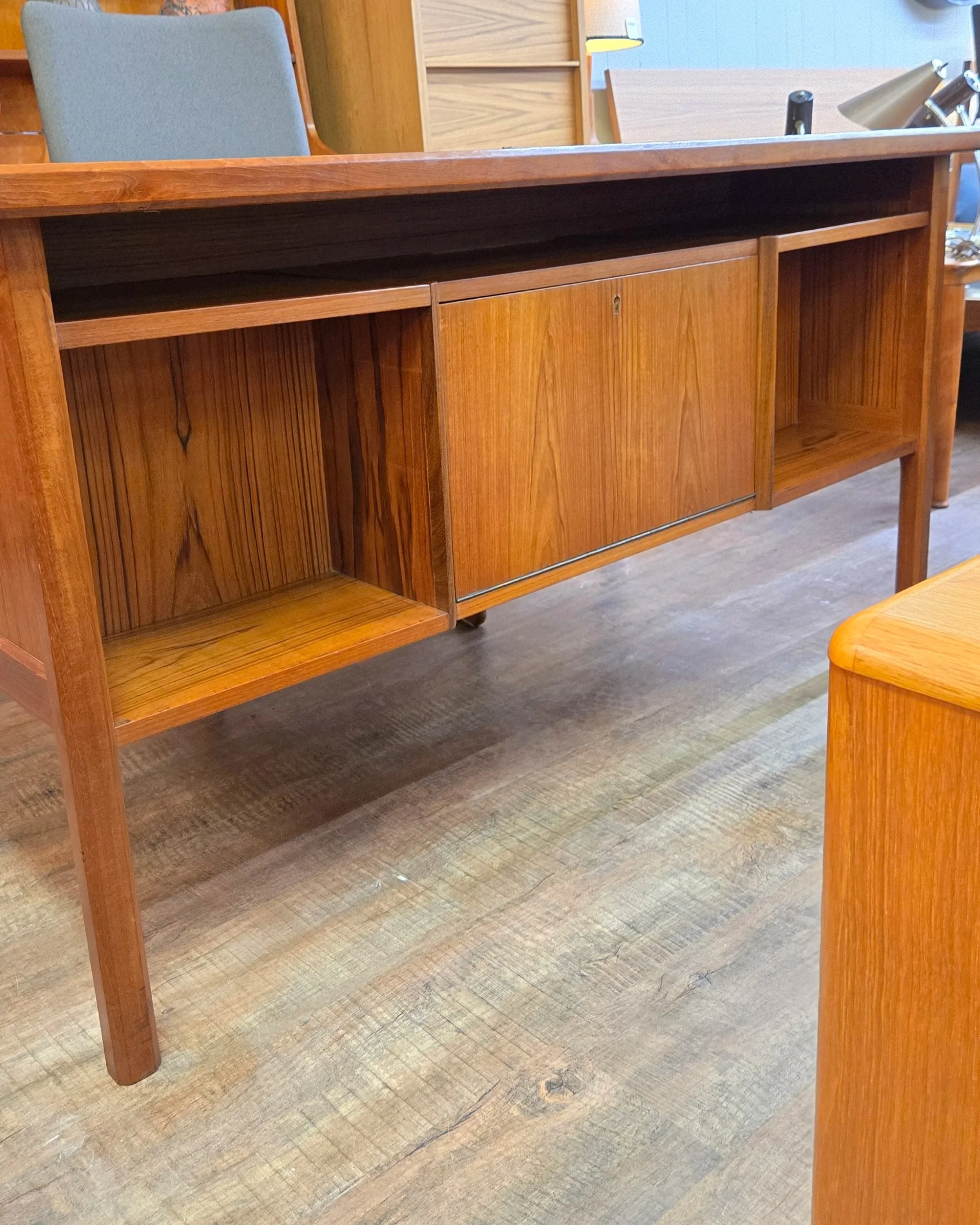 teak executive desk with a bookcase front