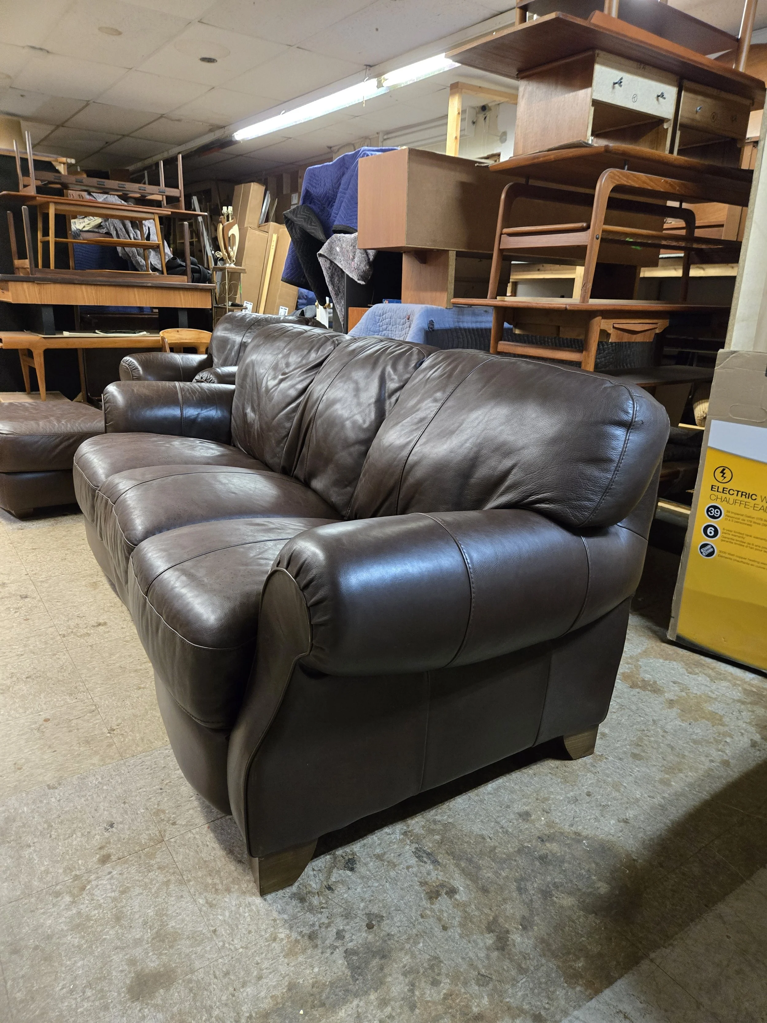 Sculptural 3 seat vintage leather sofa