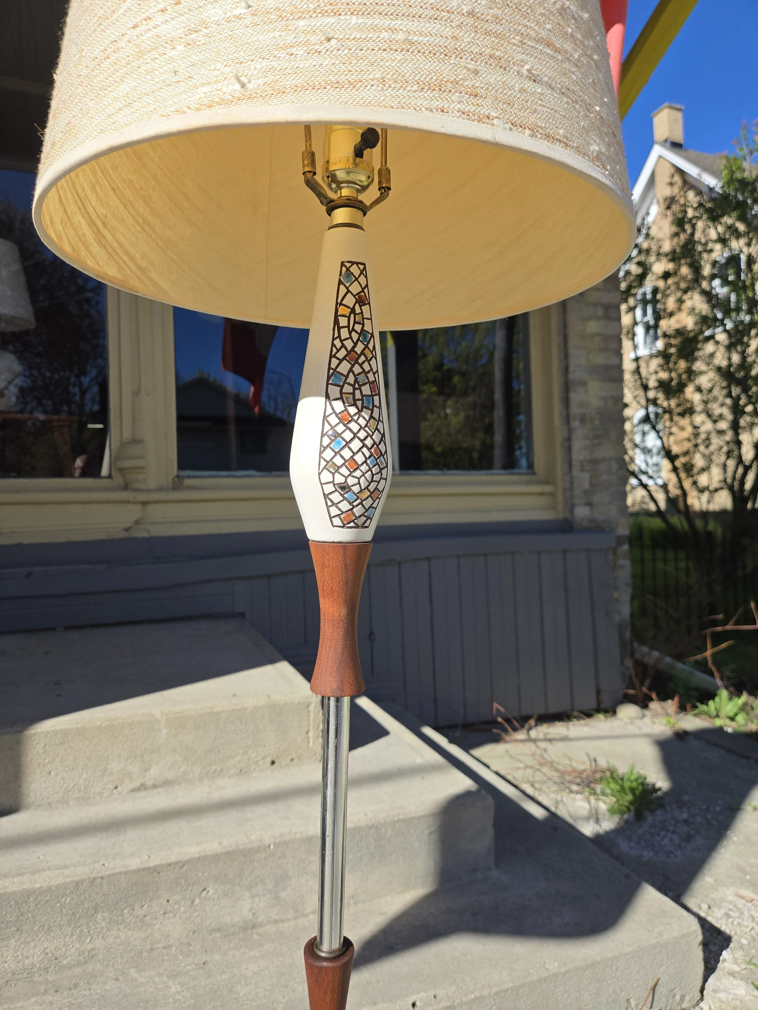Vintage Walnut & Ceramic Trilght Floor Lamp