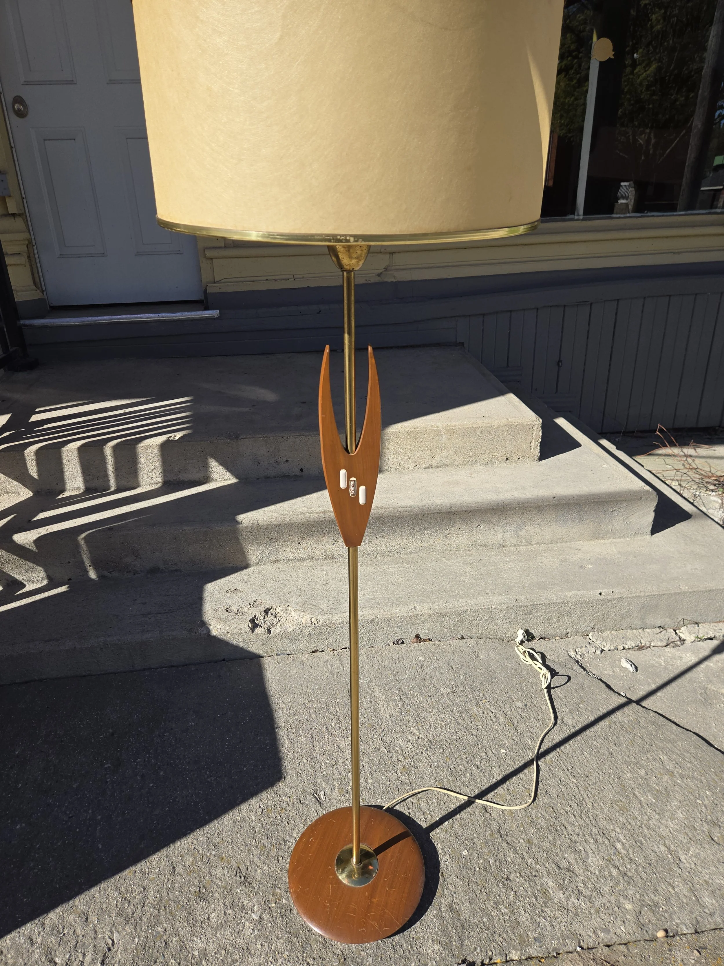 Vintage Walnut Floor Lamp with Original Shade