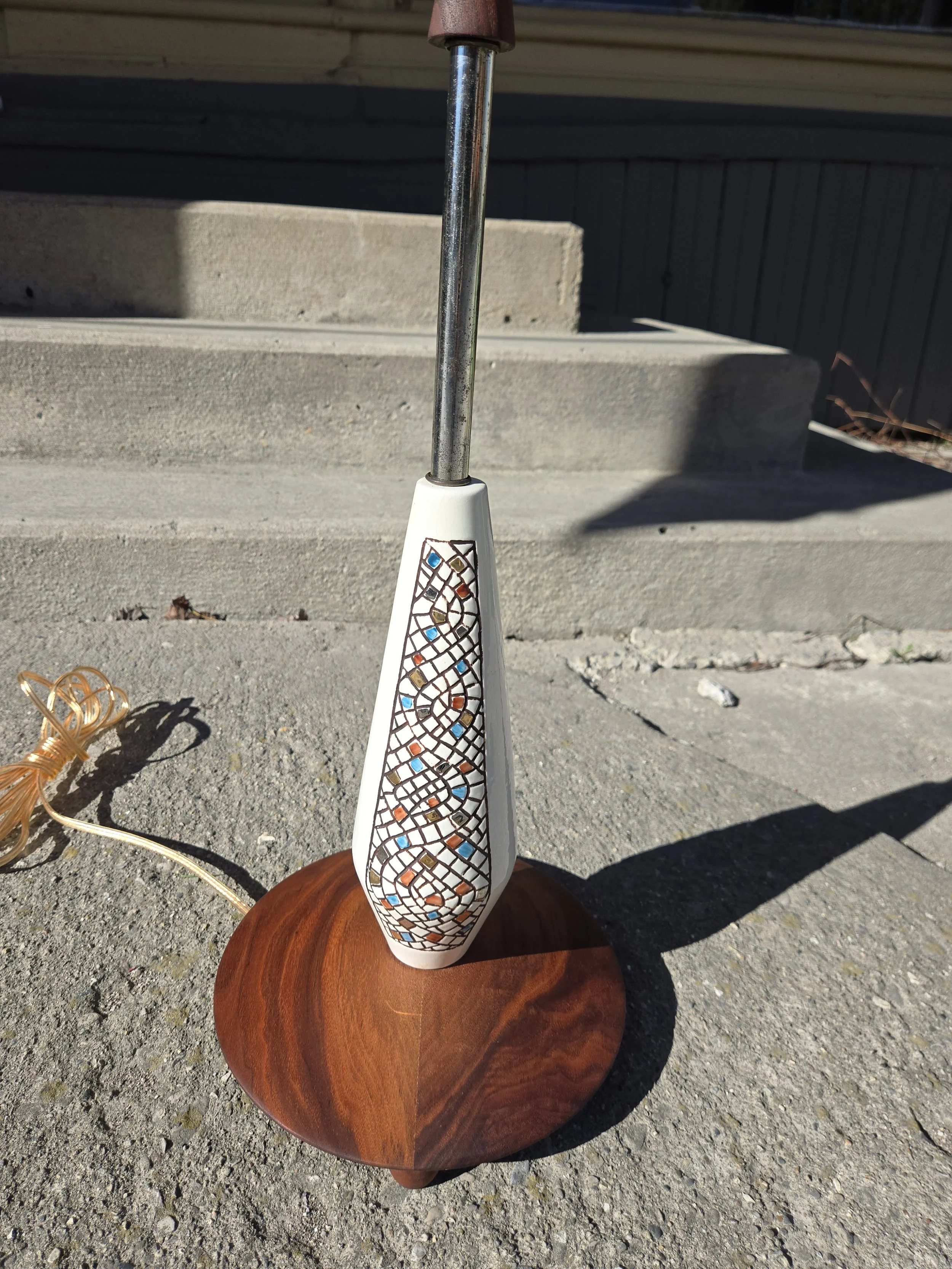 Vintage Walnut & Ceramic Trilght Floor Lamp