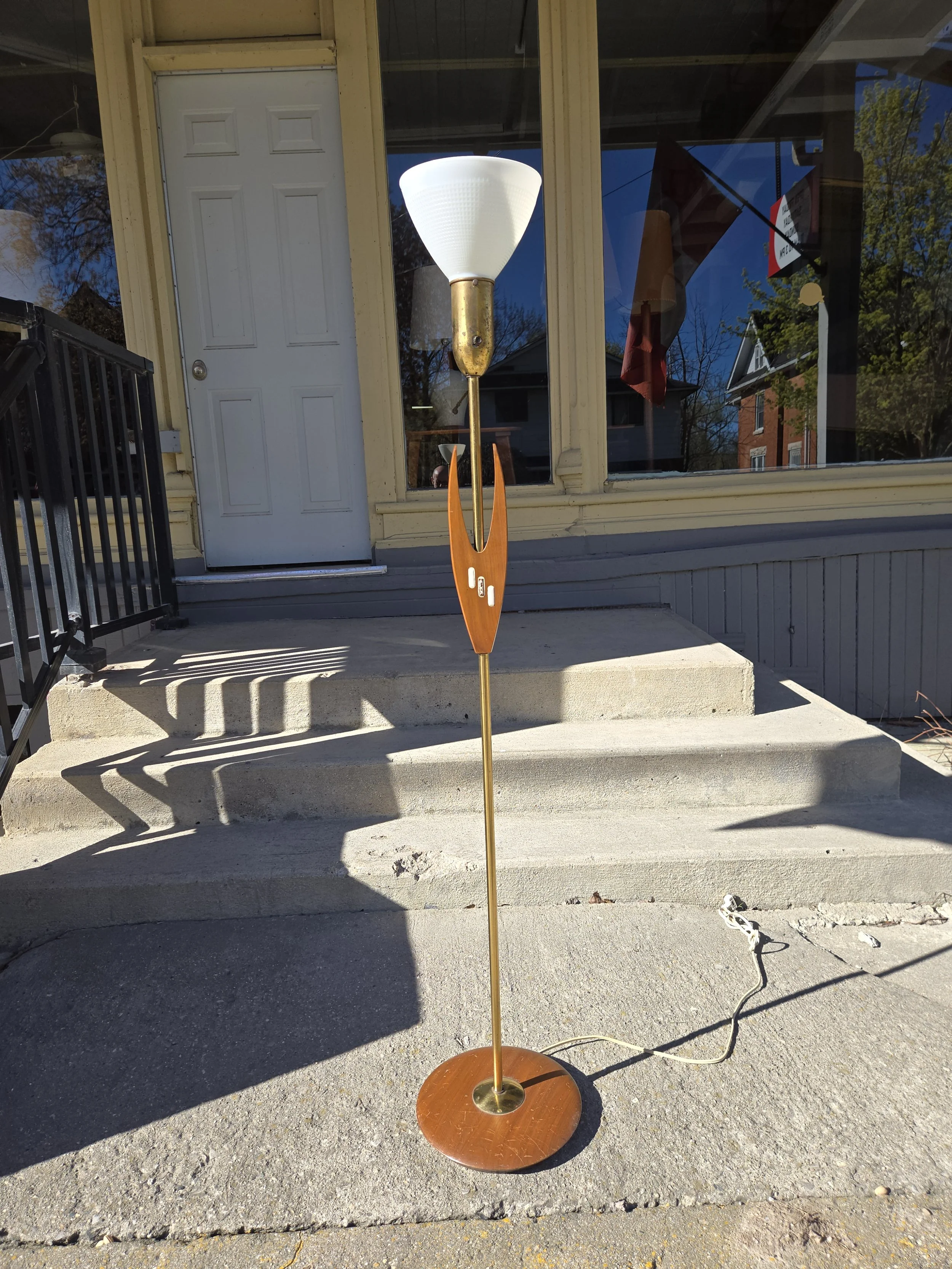 Vintage Walnut Floor Lamp with Original Shade
