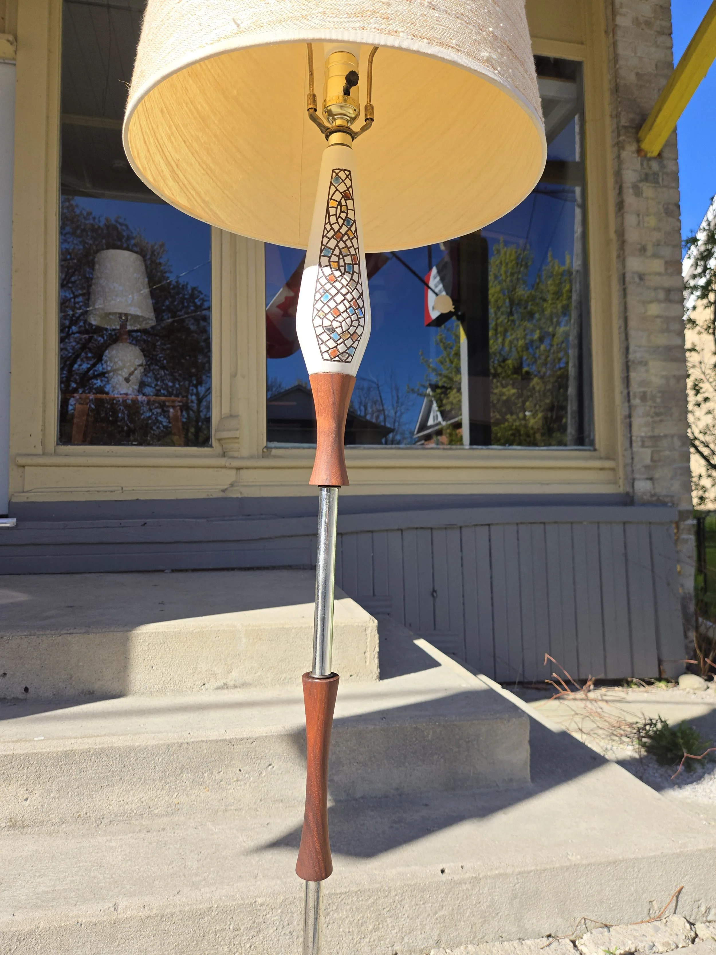 Vintage Walnut & Ceramic Trilght Floor Lamp