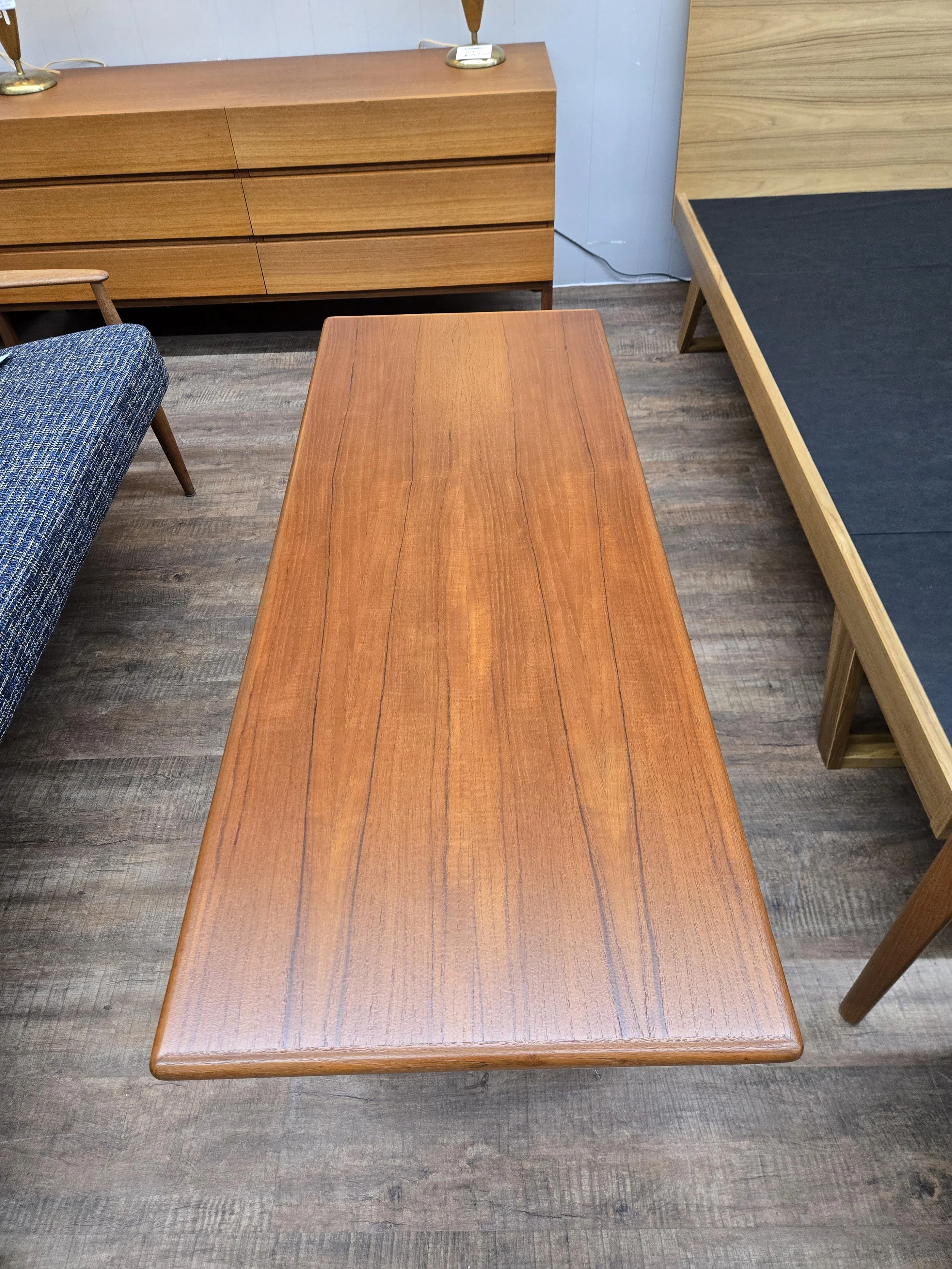 Teak Coffee Table with Cane Shelf