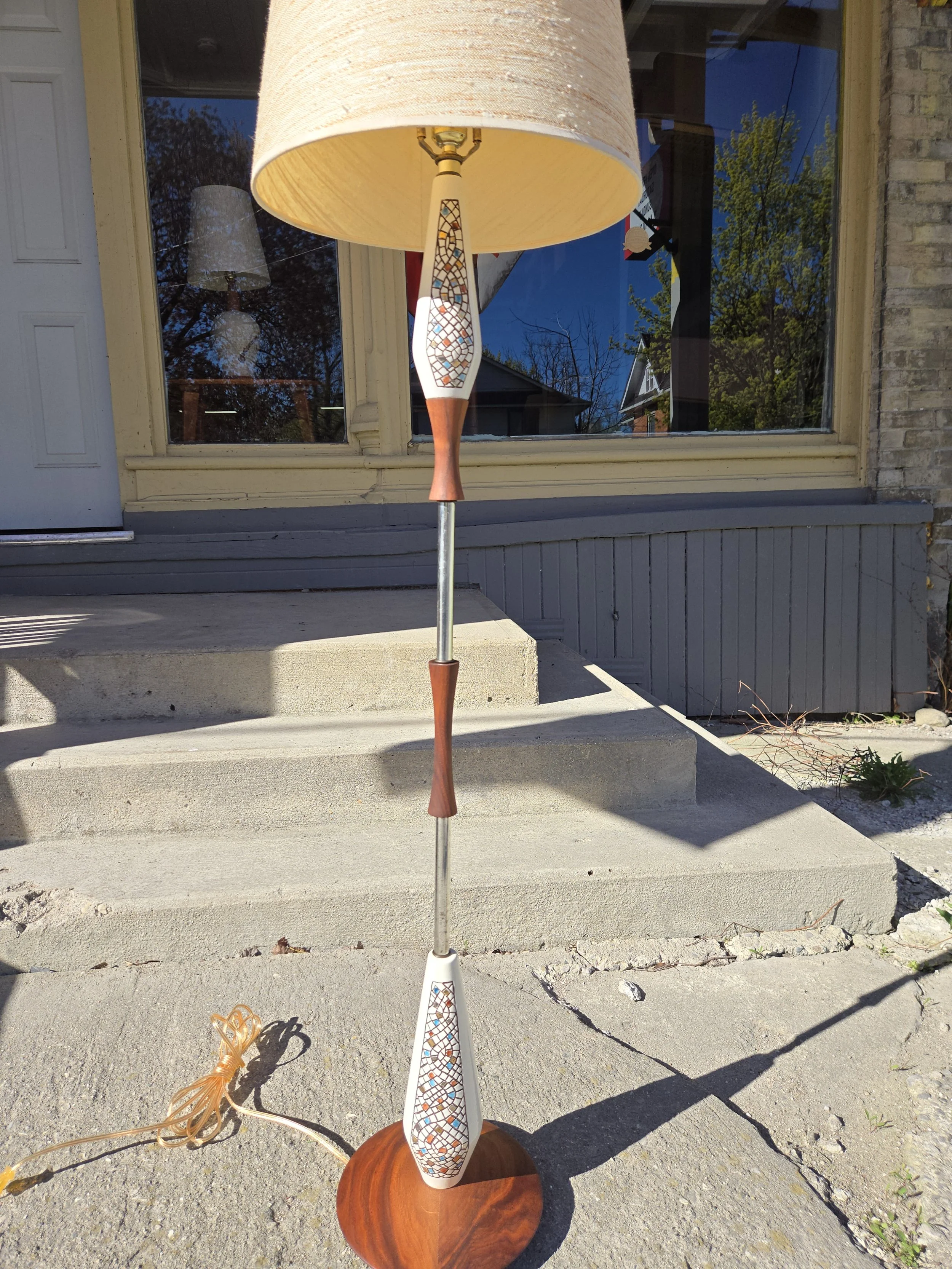 Vintage Walnut & Ceramic Trilght Floor Lamp