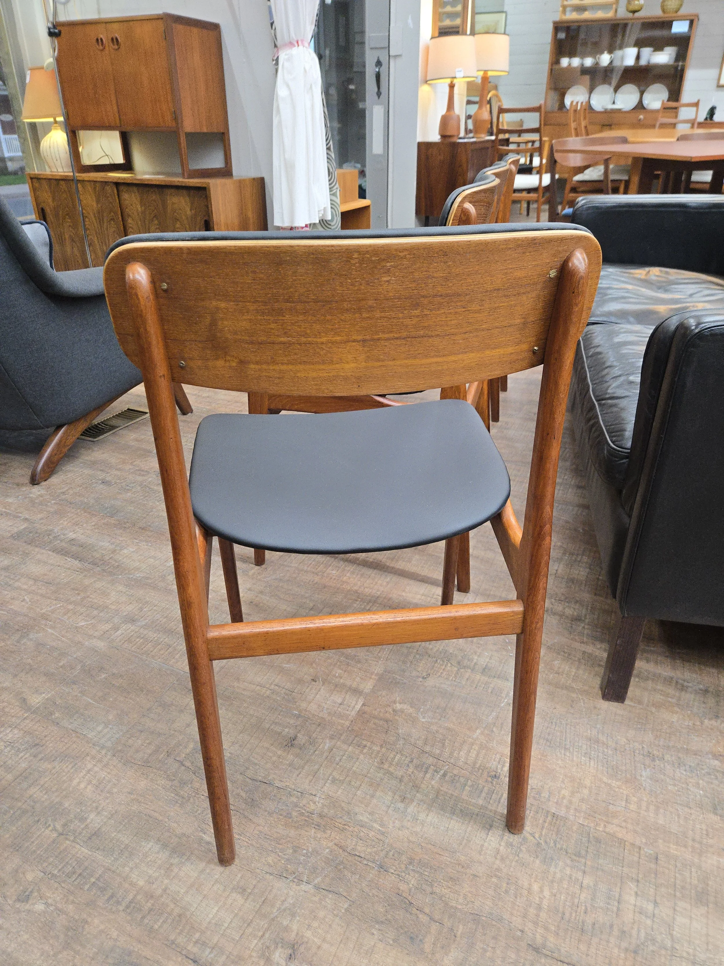 4 Danish teak dining chairs with new upholstery