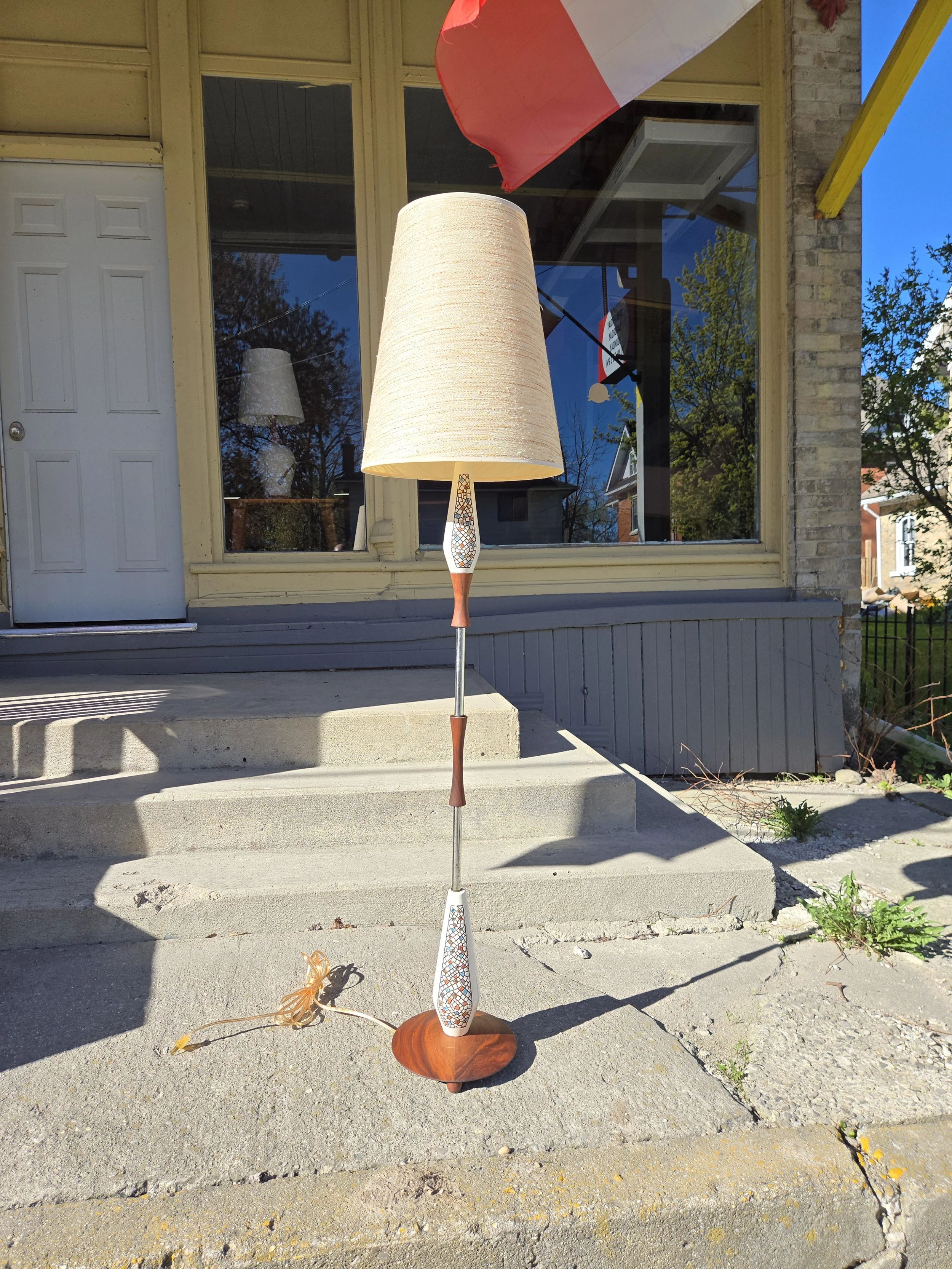 Vintage Walnut & Ceramic Trilght Floor Lamp