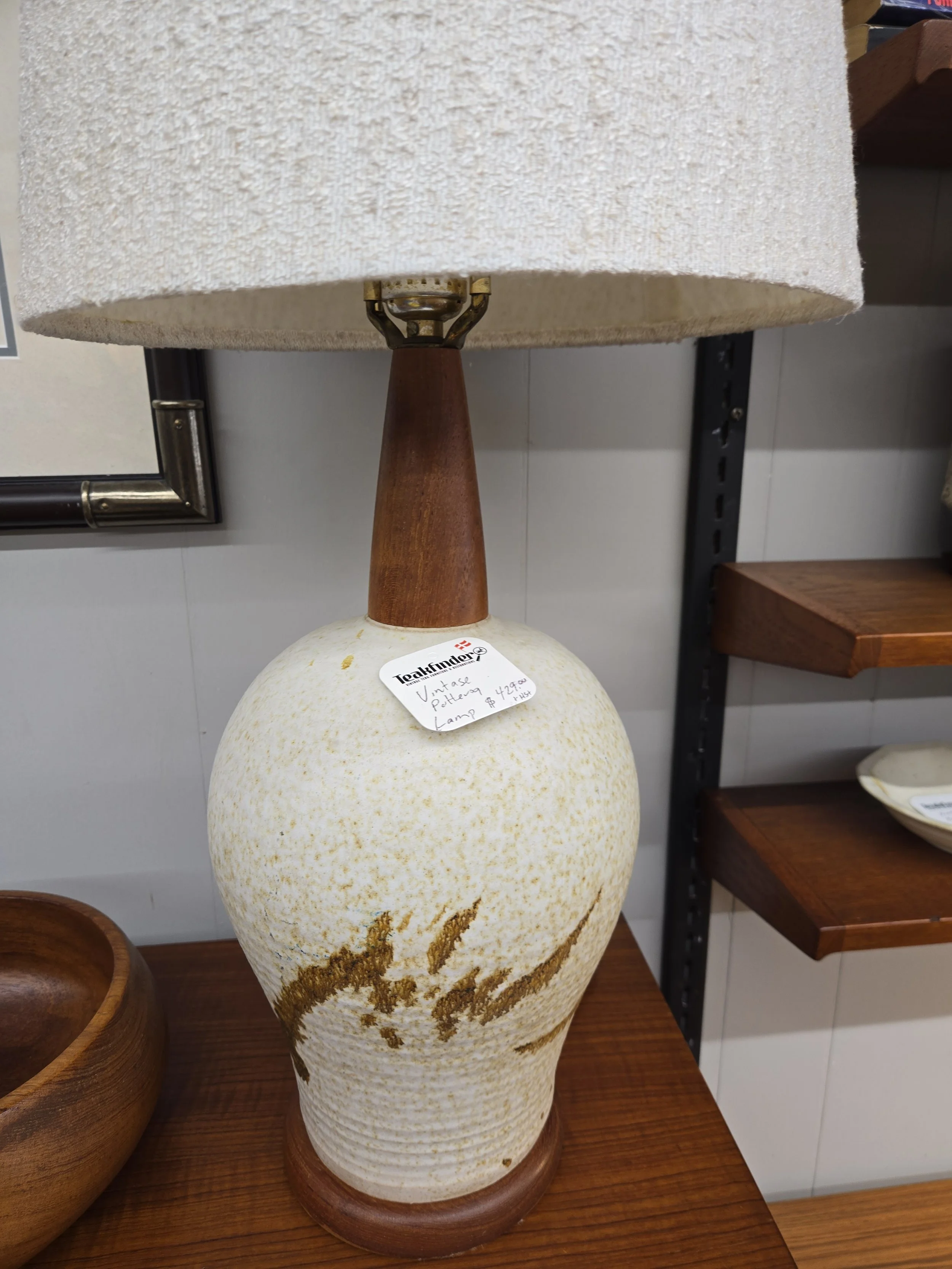 Vintage Teak and Ceramic Tri-Light Table Lamp