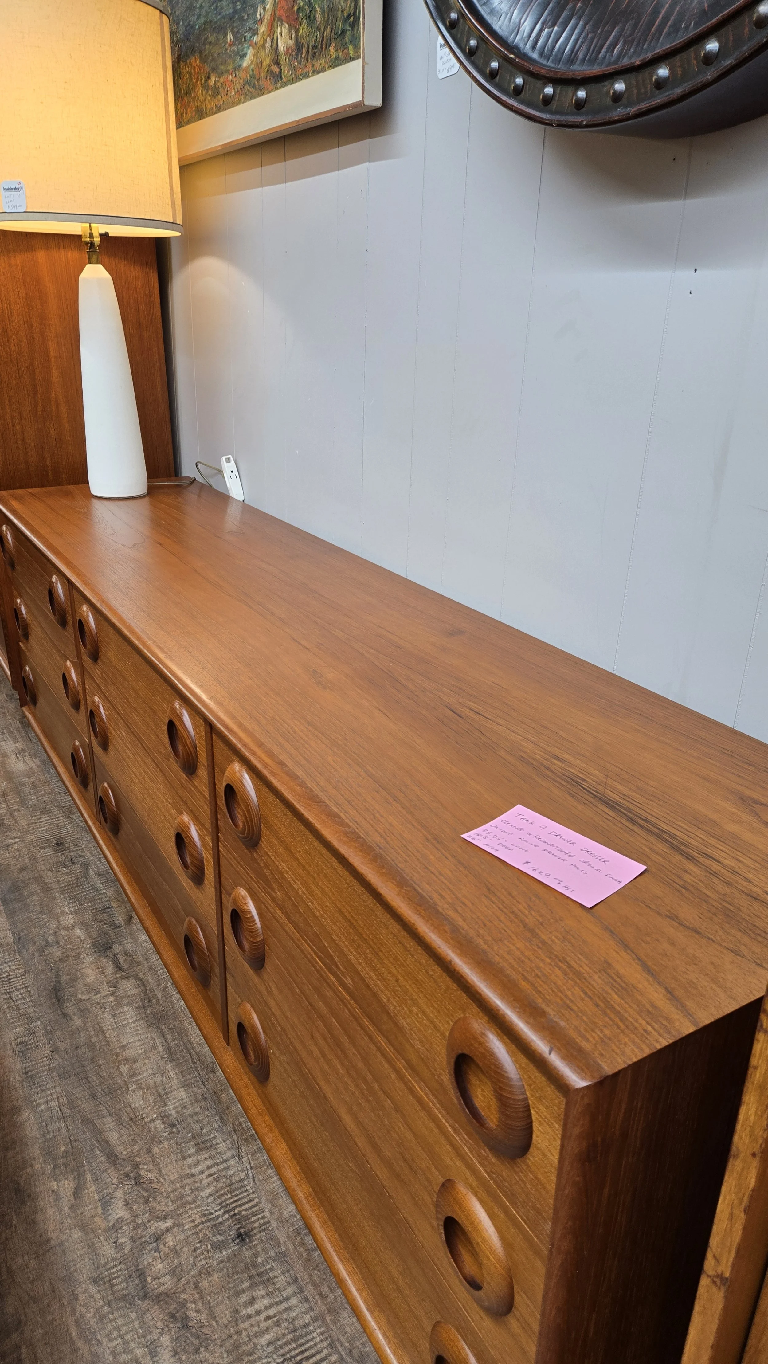 teak 9 drawer dresser with round handles