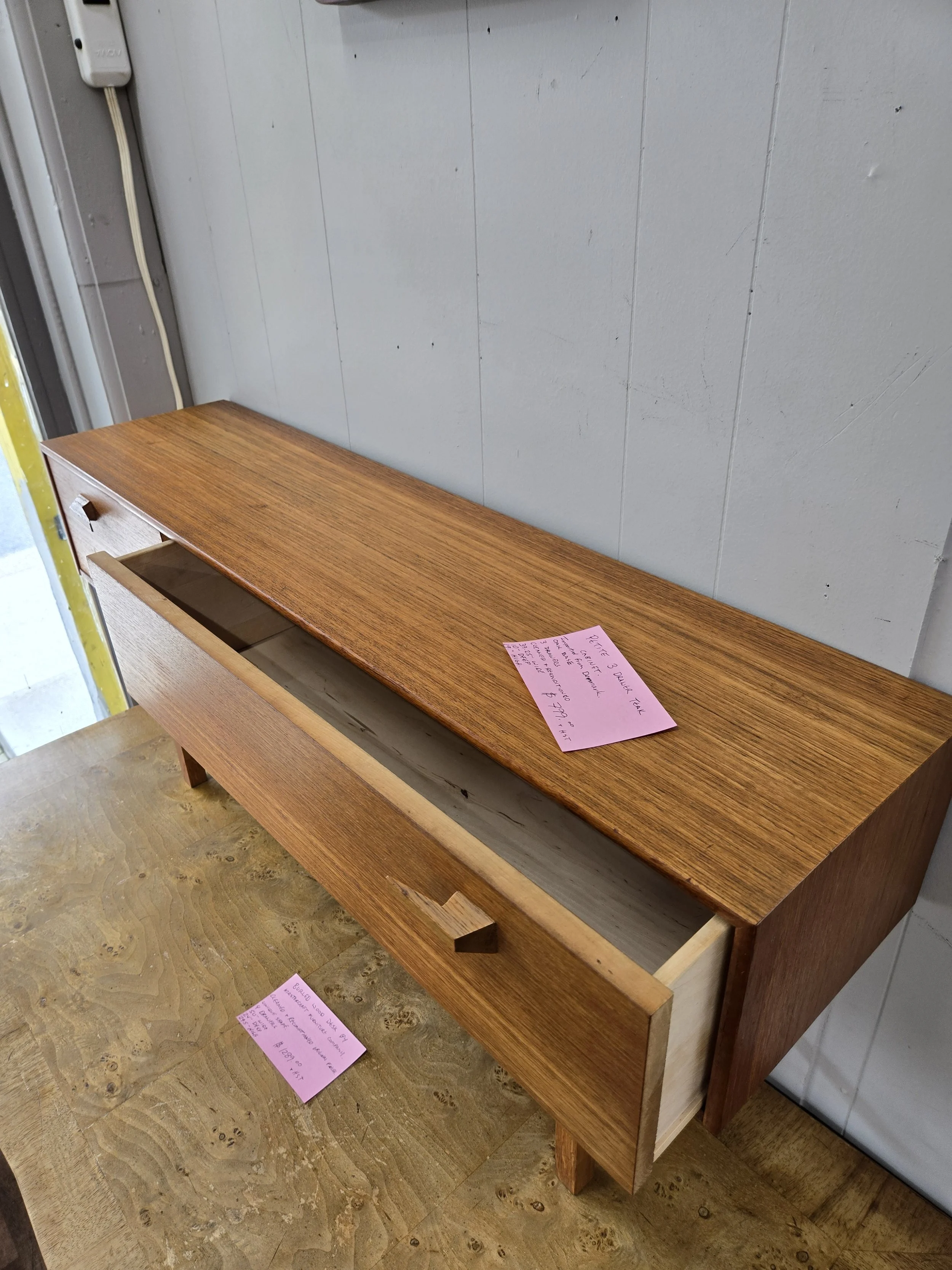 Petite Danish teak 3 drawer cabinet