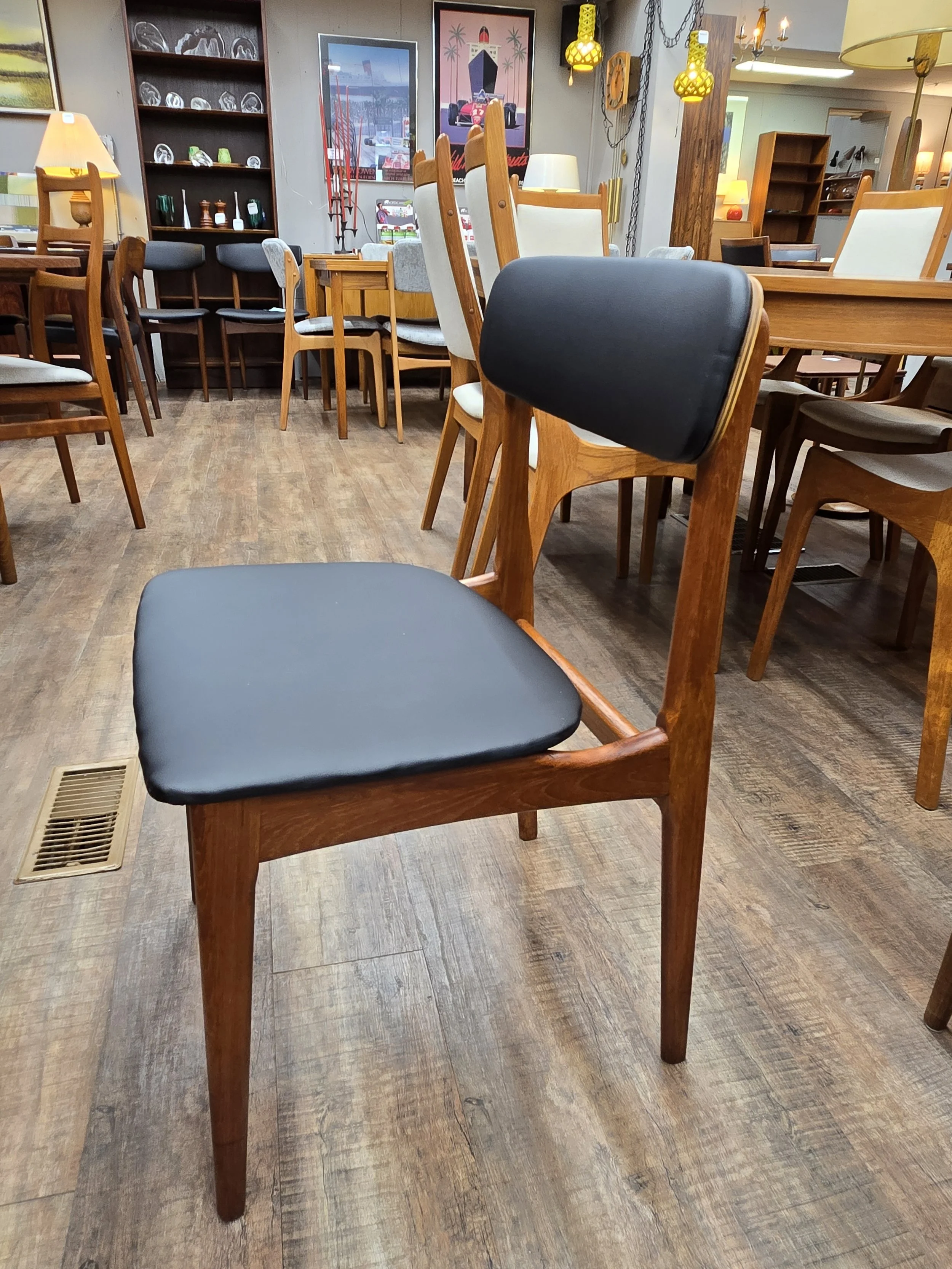 4 Danish teak dining chairs with new upholstery
