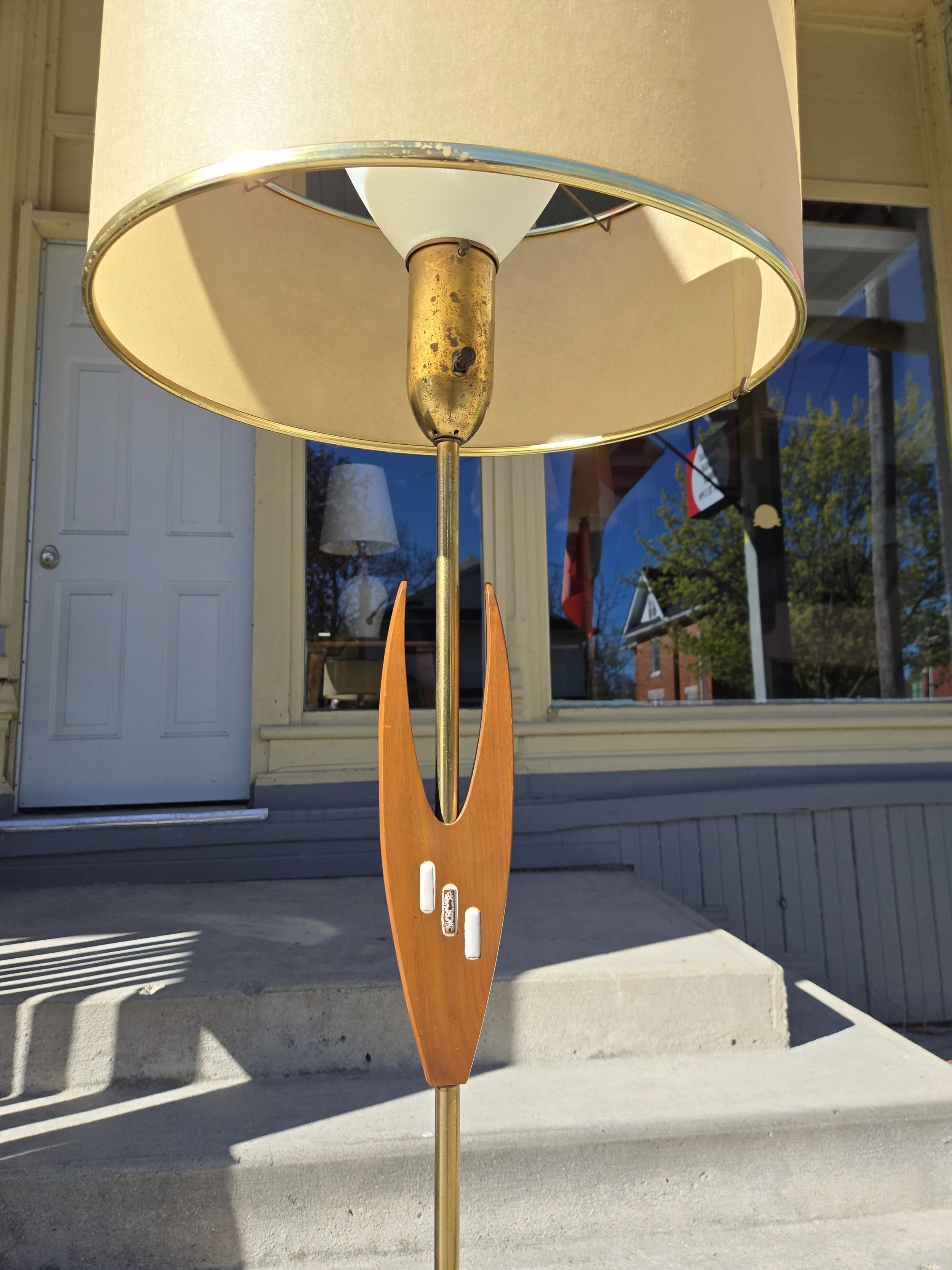 Vintage Walnut Floor Lamp with Original Shade