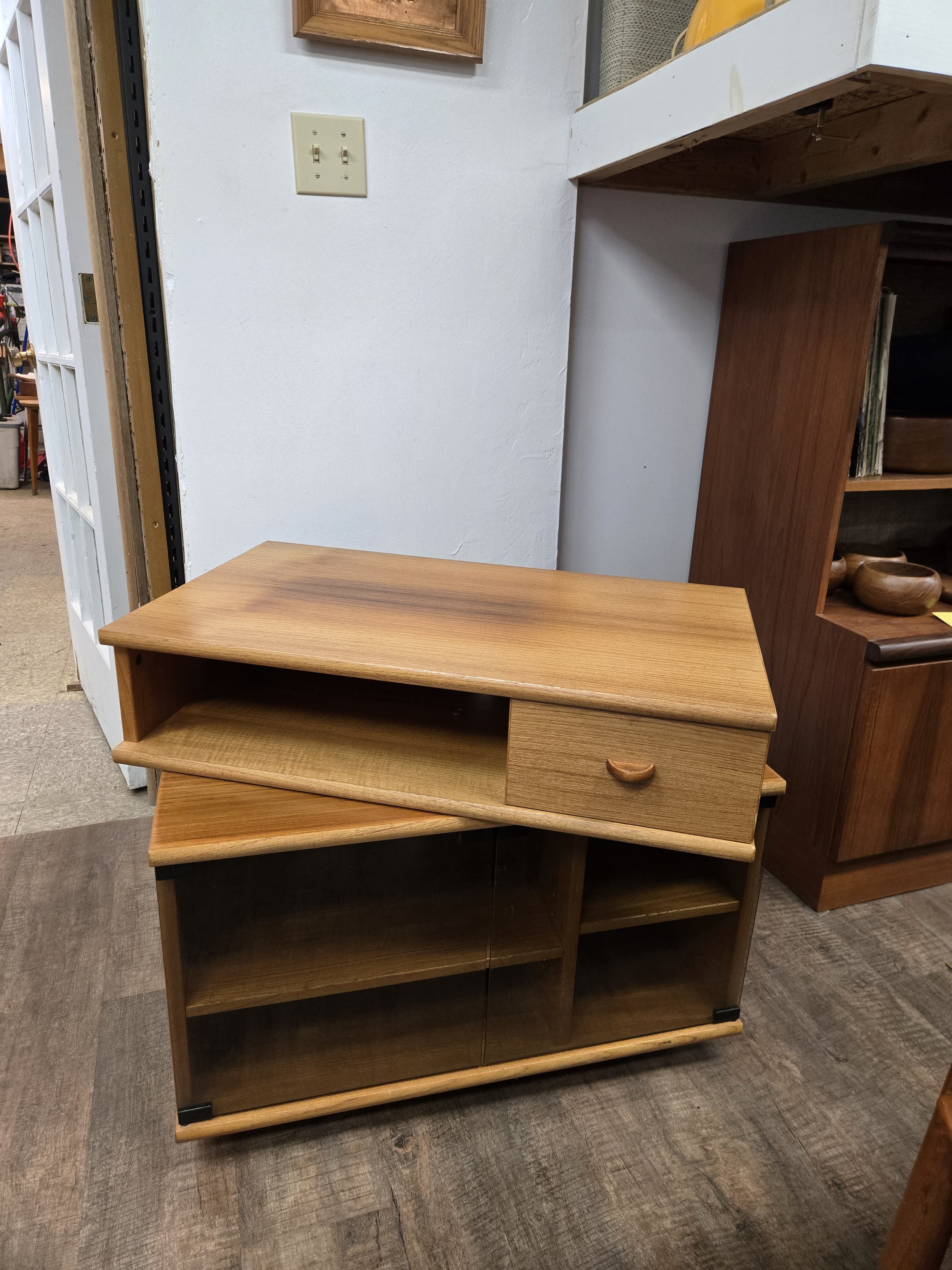 Danish teak swivel top stereo / tv stand