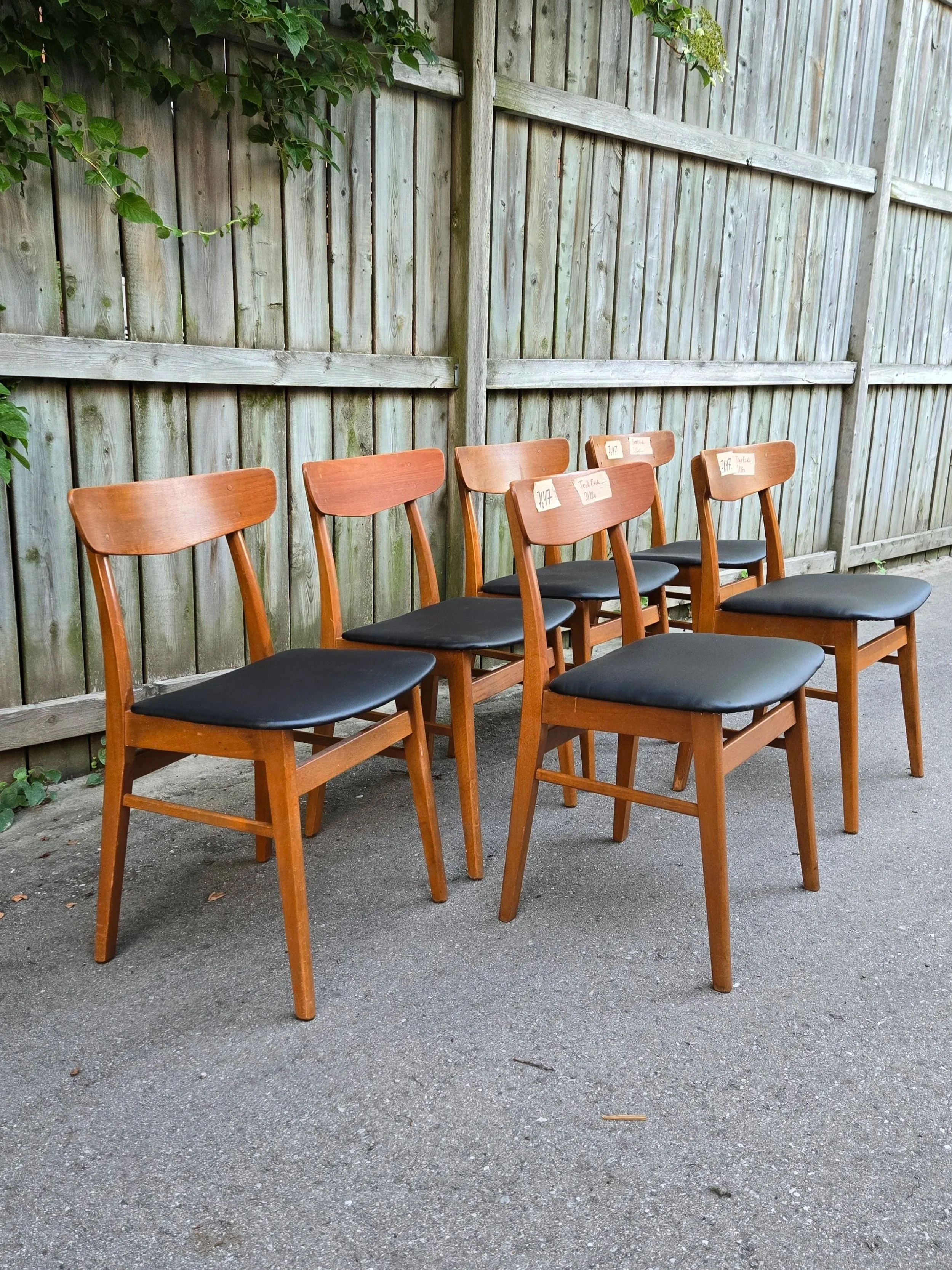 6 Vintage teak and beech dining chairs