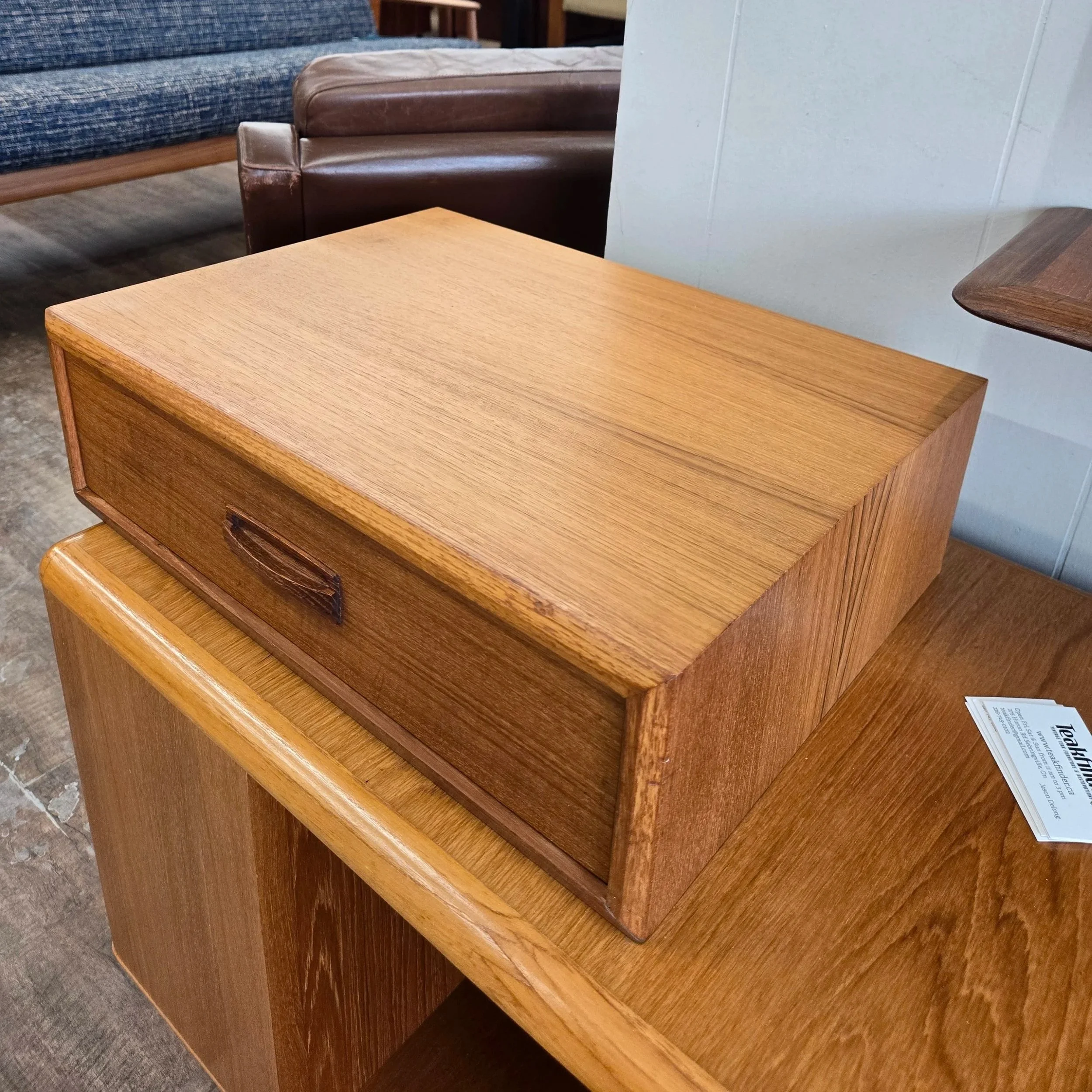 Vintage Teak Floating Shelf with Drawer