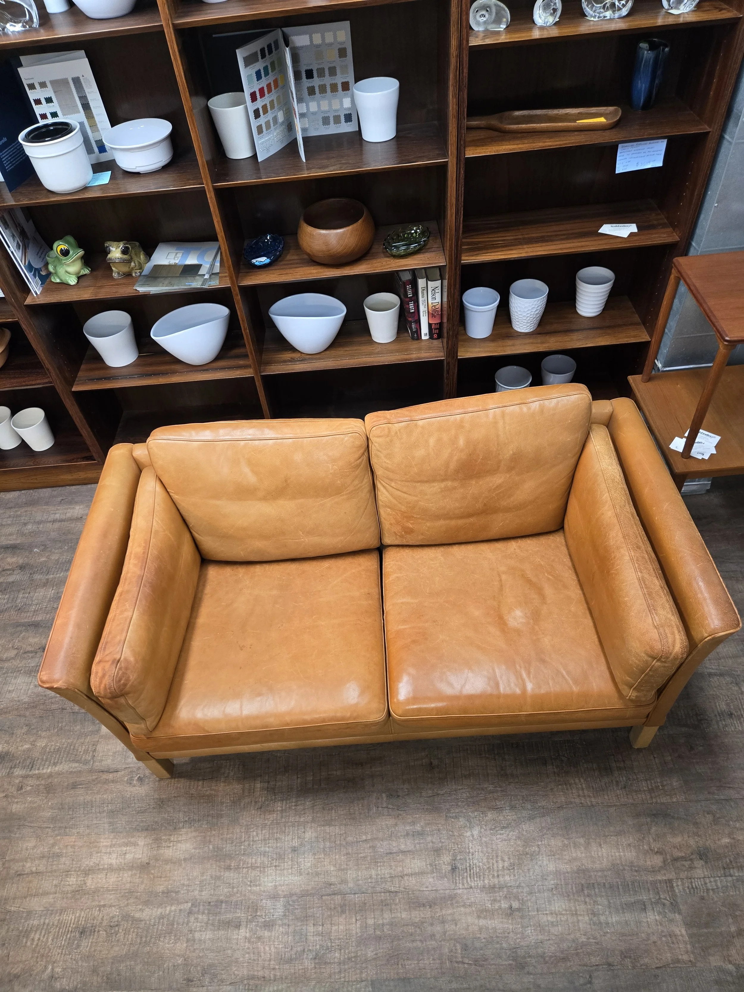 Vintage Danish Patinated Leather Loveseat