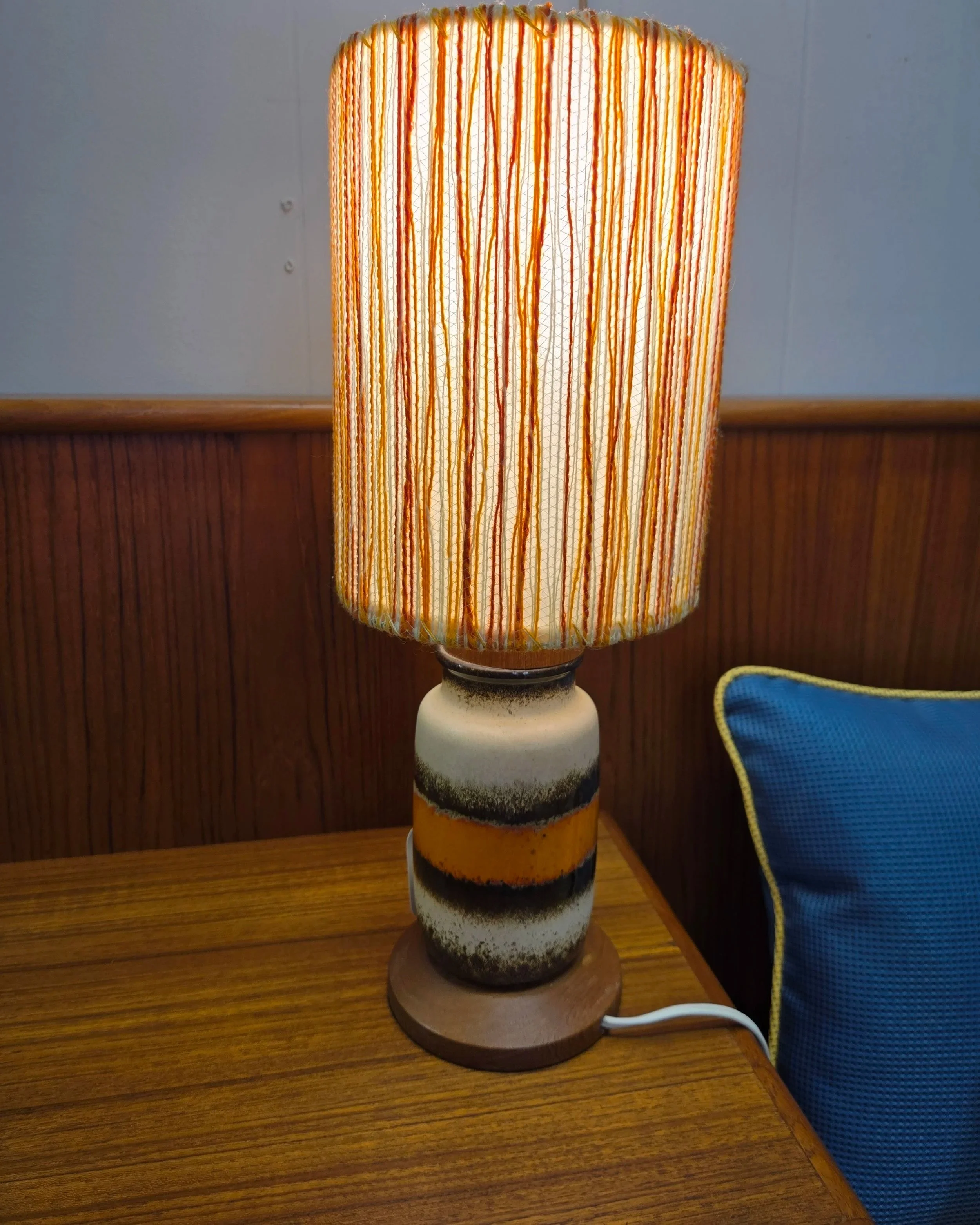 Mid-Century Modern Teak & Ceramic Table Lamps (Pair)