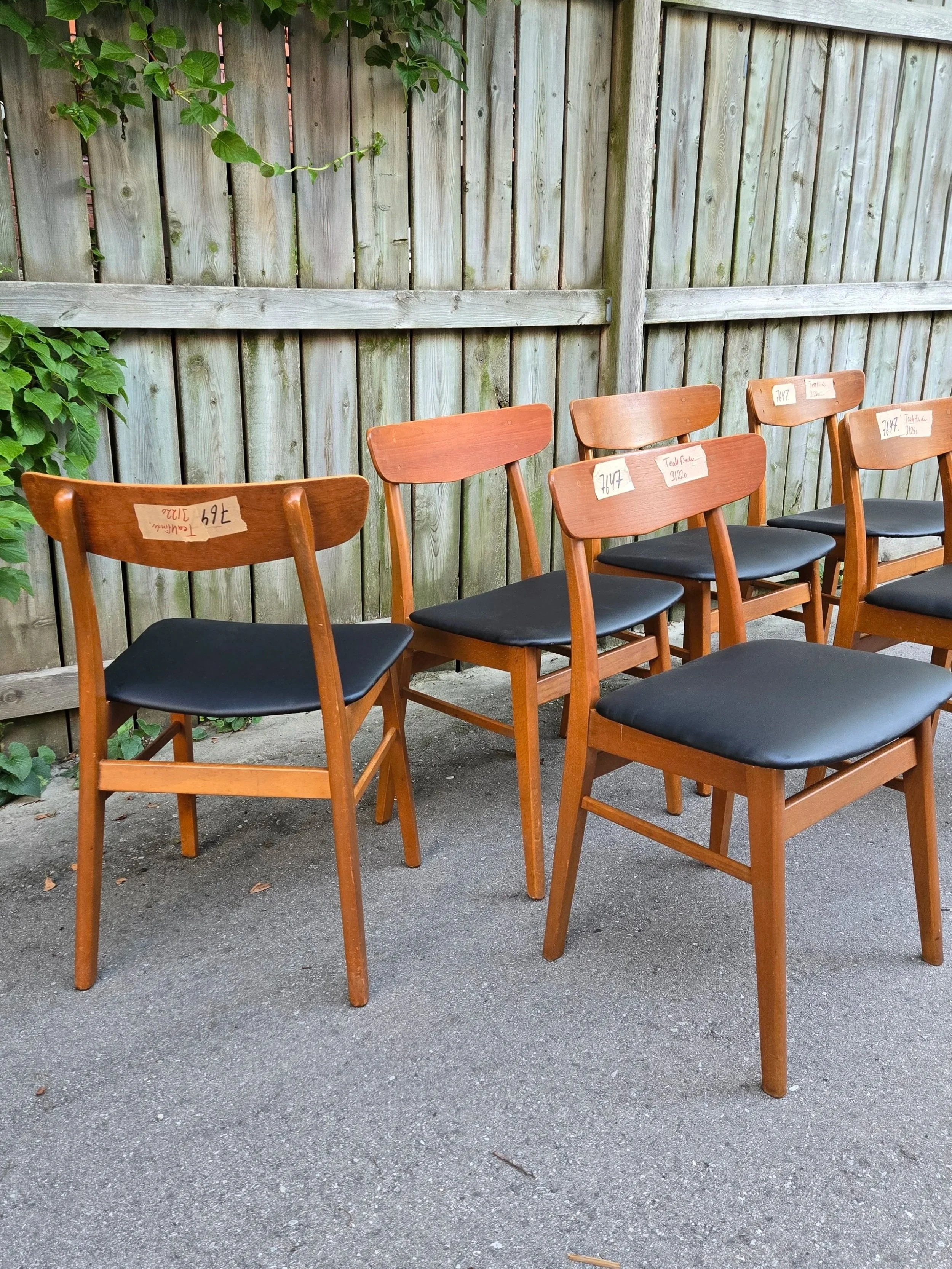 6 Vintage teak and beech dining chairs