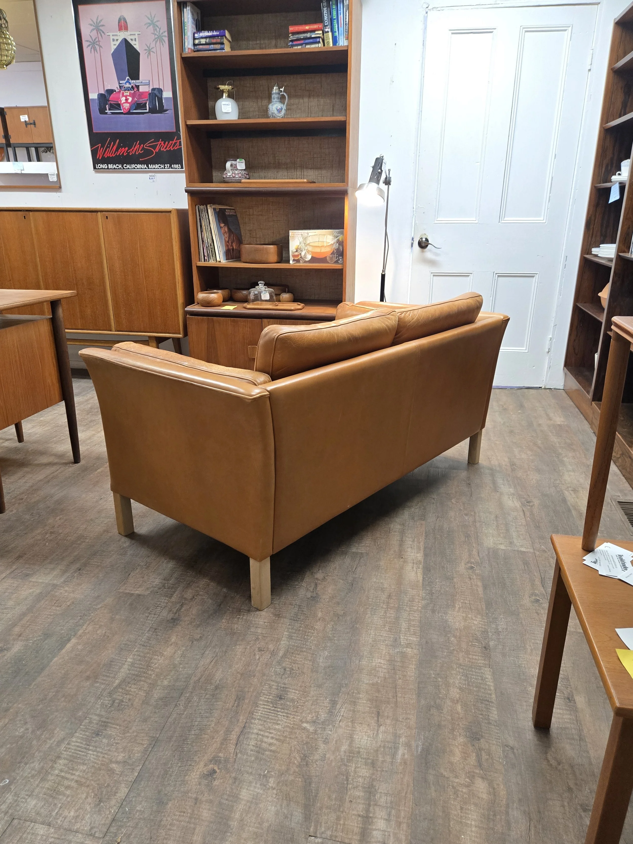 Vintage Danish Patinated Leather Loveseat